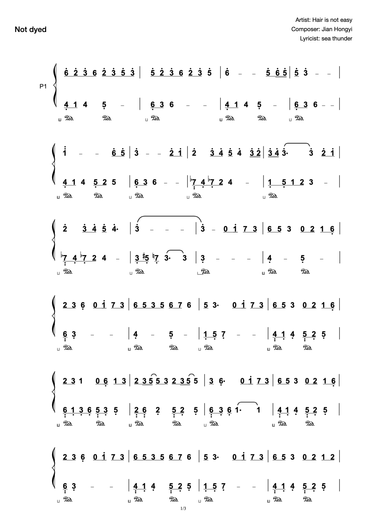 Undyed-C-key piano solo score preview