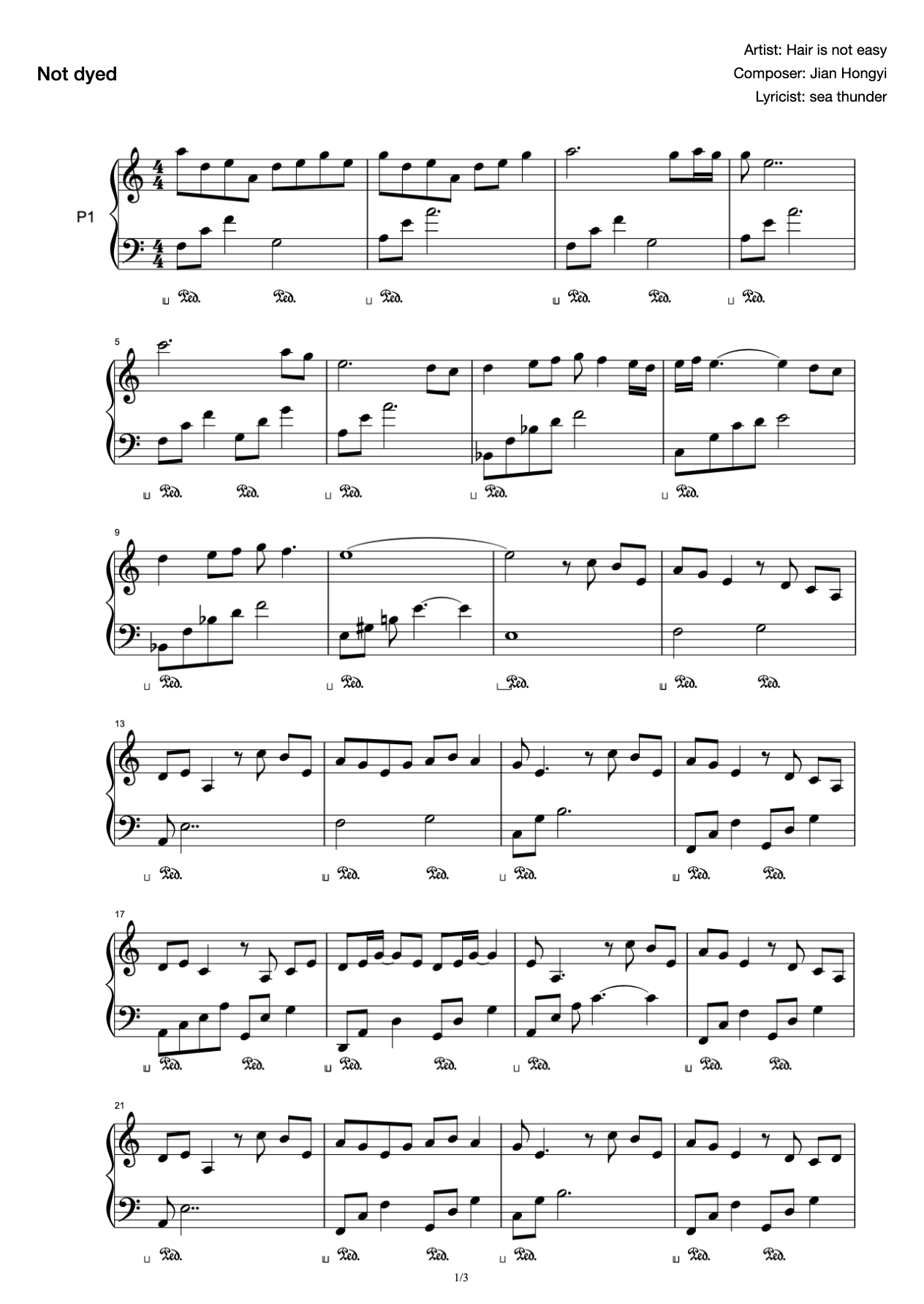 Undyed-C-key piano solo score preview