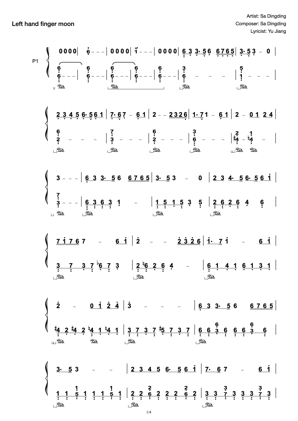 Left Hand Finger Moon "Sweet Honey and Ember as Frost"-G-key Piano Solo Score preview