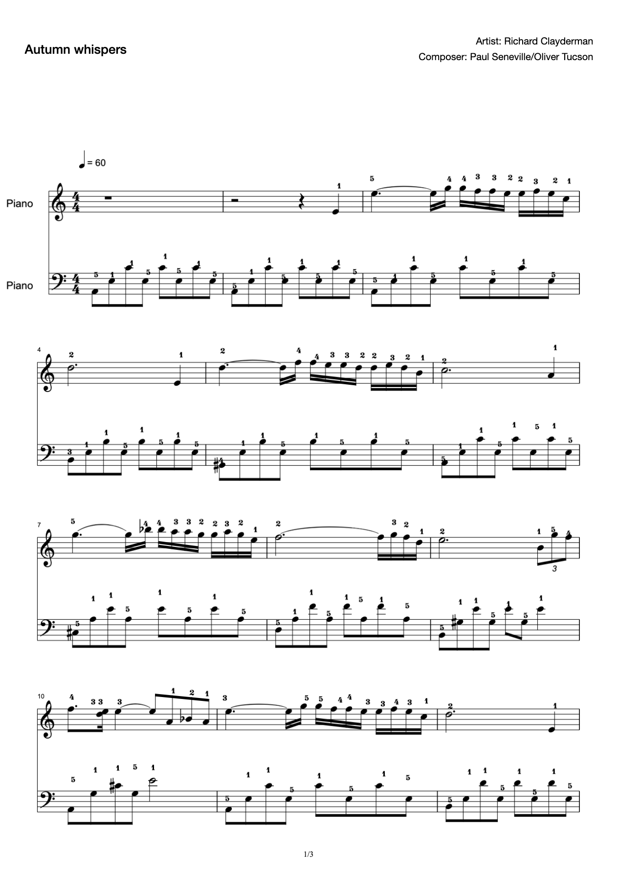 Autumn whisper complete fingering C- tone beginners preferred simple version preview