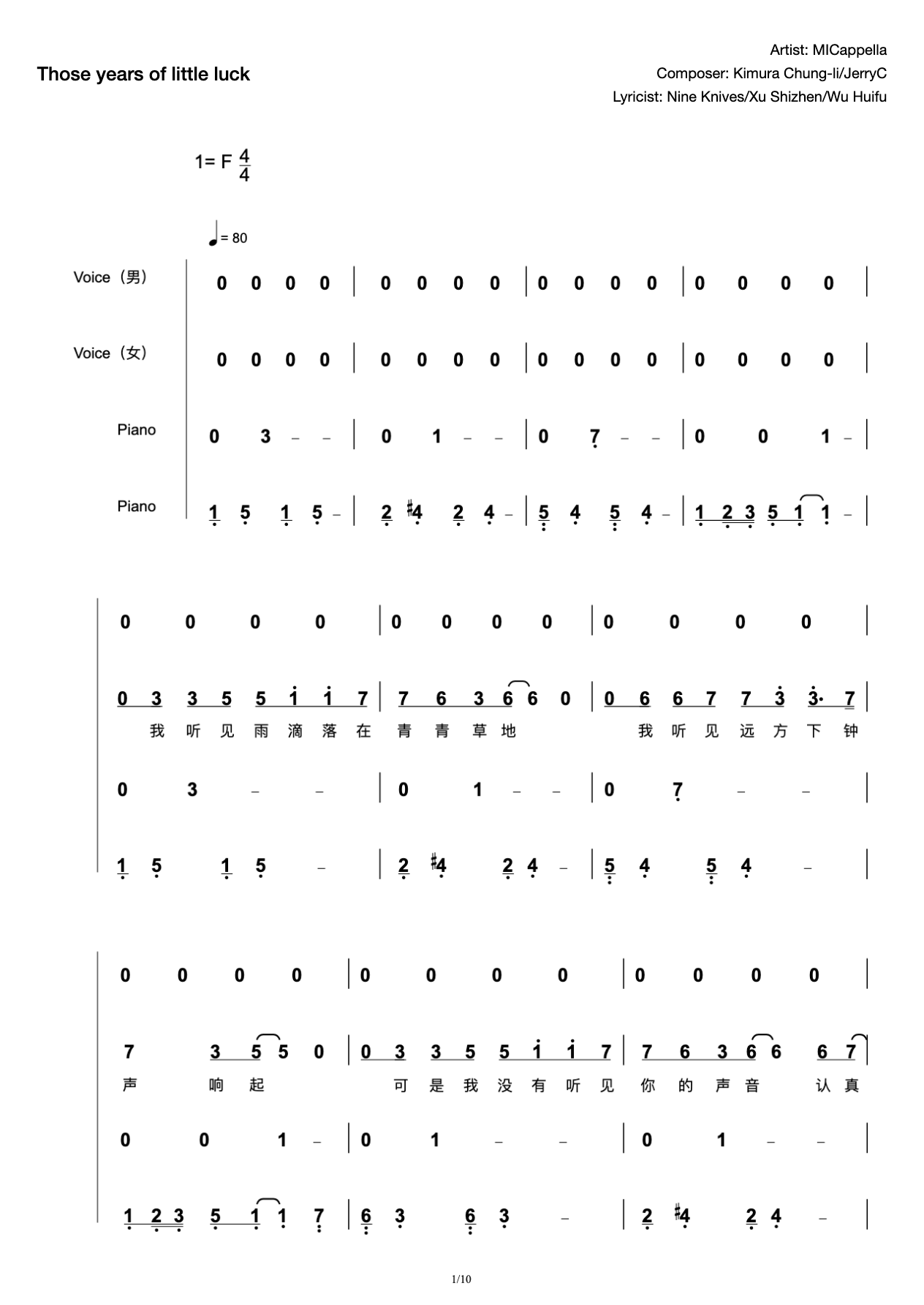 MICappella-those years of little luck [accompaniment score]] preview