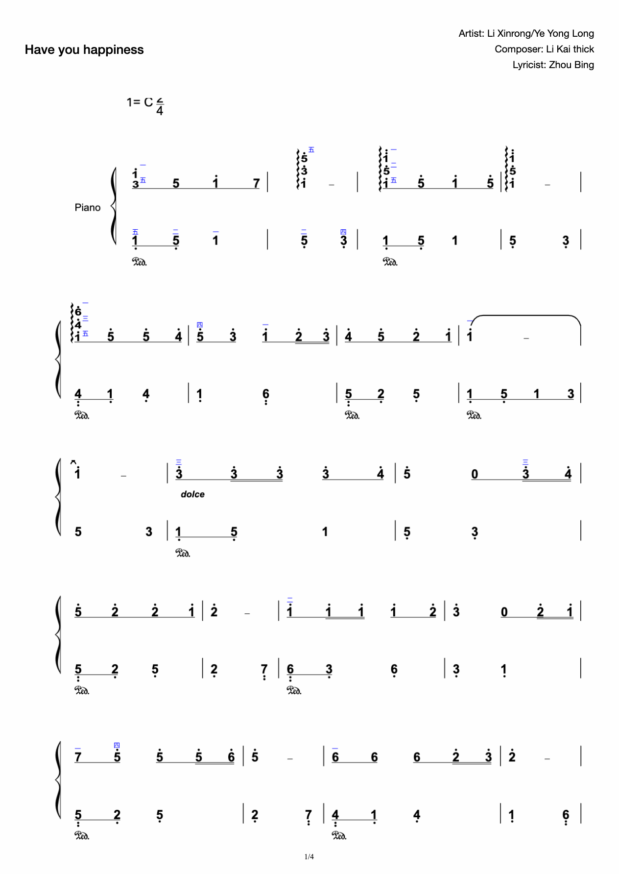 Happiness with you-Li Xin Rongye Long Long-C Major preview