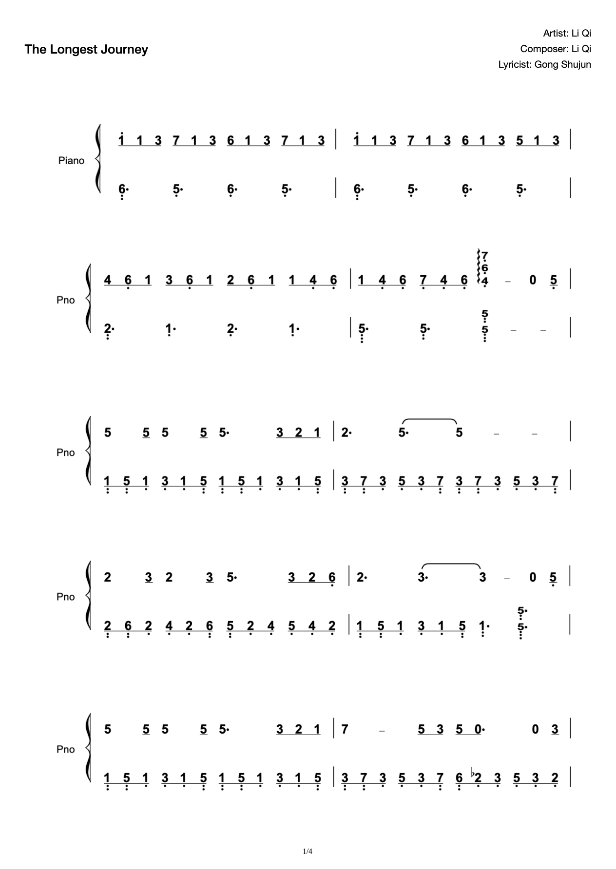 The Longest Journey (Solo Piano Score in C Major at the End of the Online Play "Mage Without Heart" preview