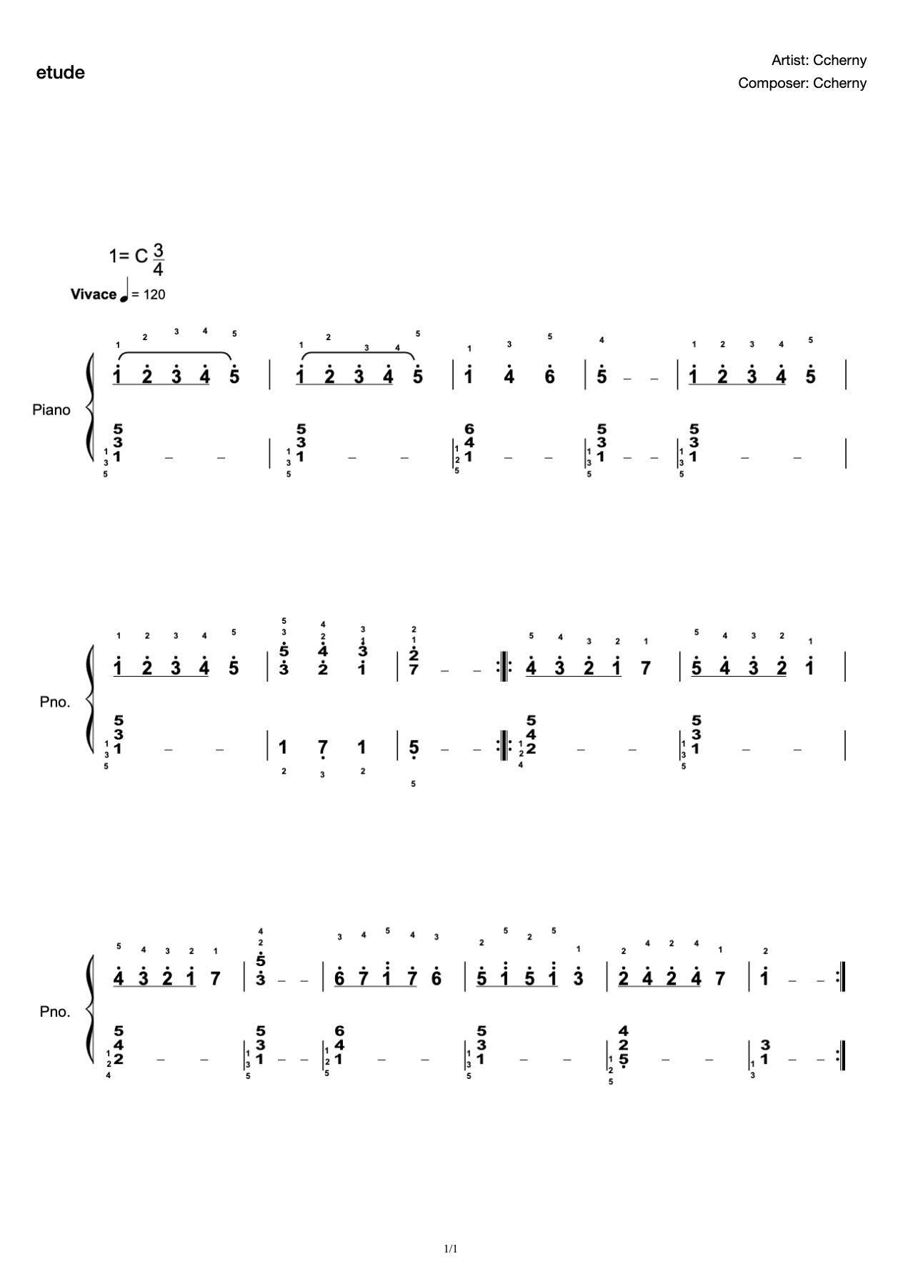 [Level 1] A- 1 Etude [Fingering Complete Solution](2019 New Edition Piano Test) preview