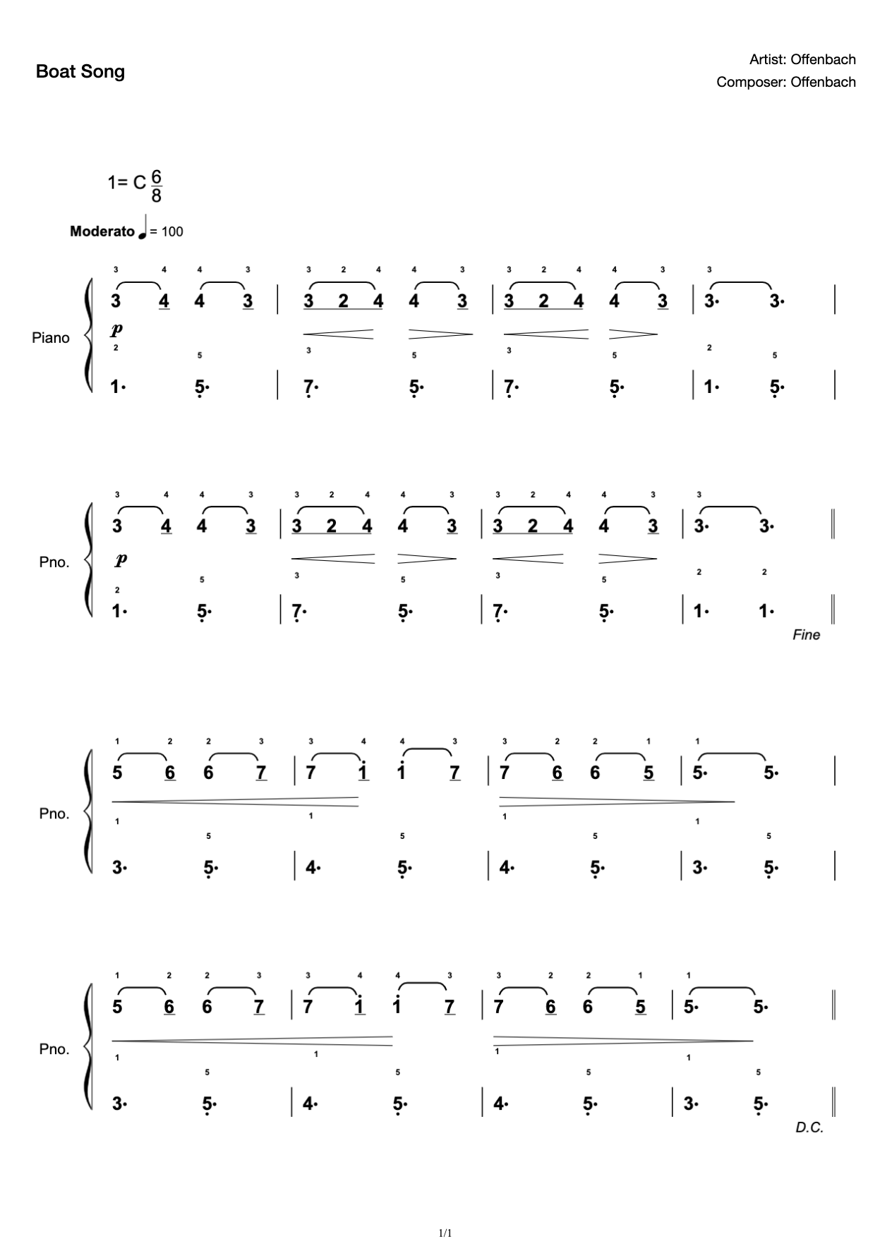 [Level I] C- 2 Boat Song [Fingering Complete Explanation](2019 New Edition Piano Test) preview