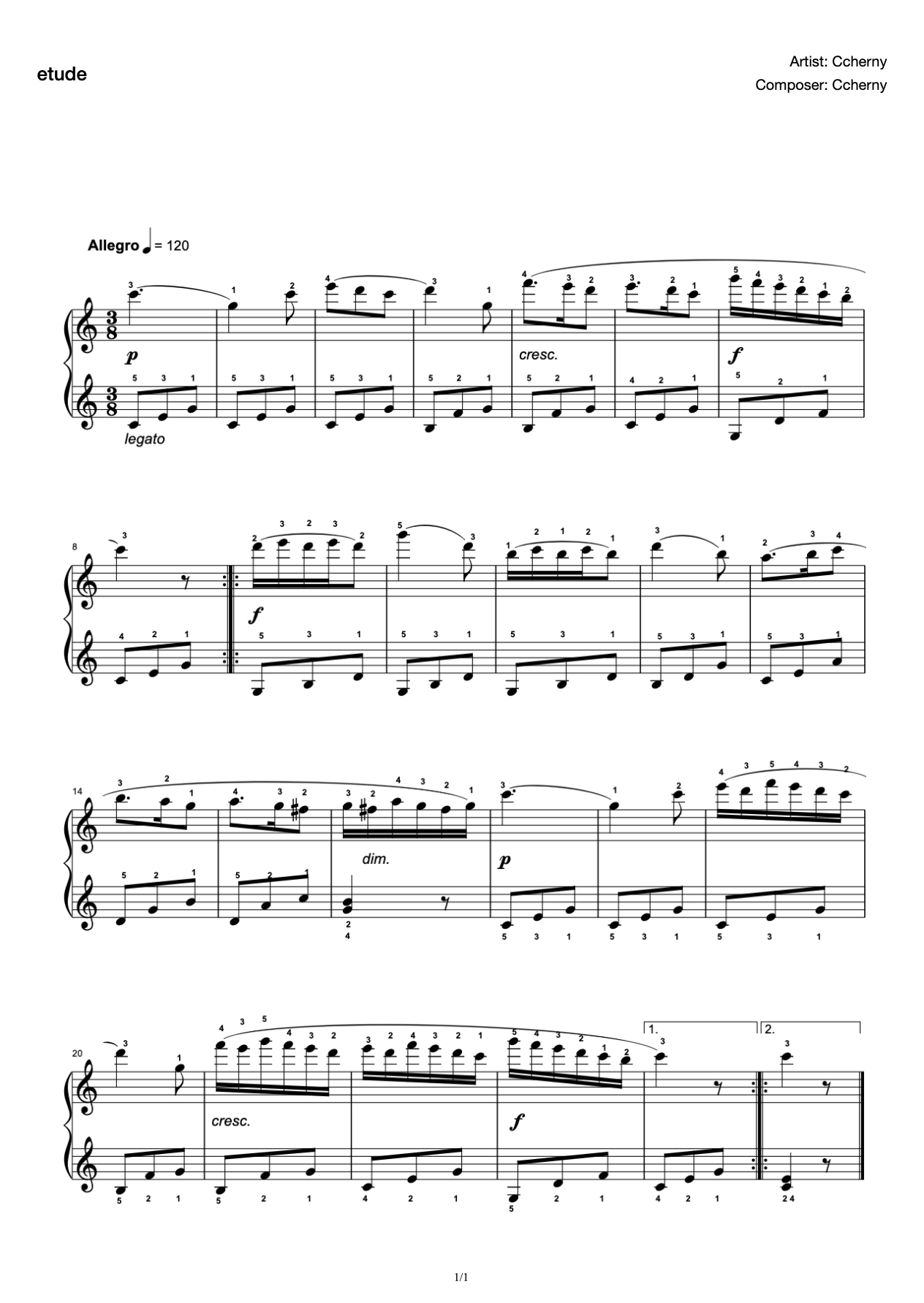 [Level 2] A- 1 Etude [Fingering Complete Solution](2019 New Edition Piano Test) preview