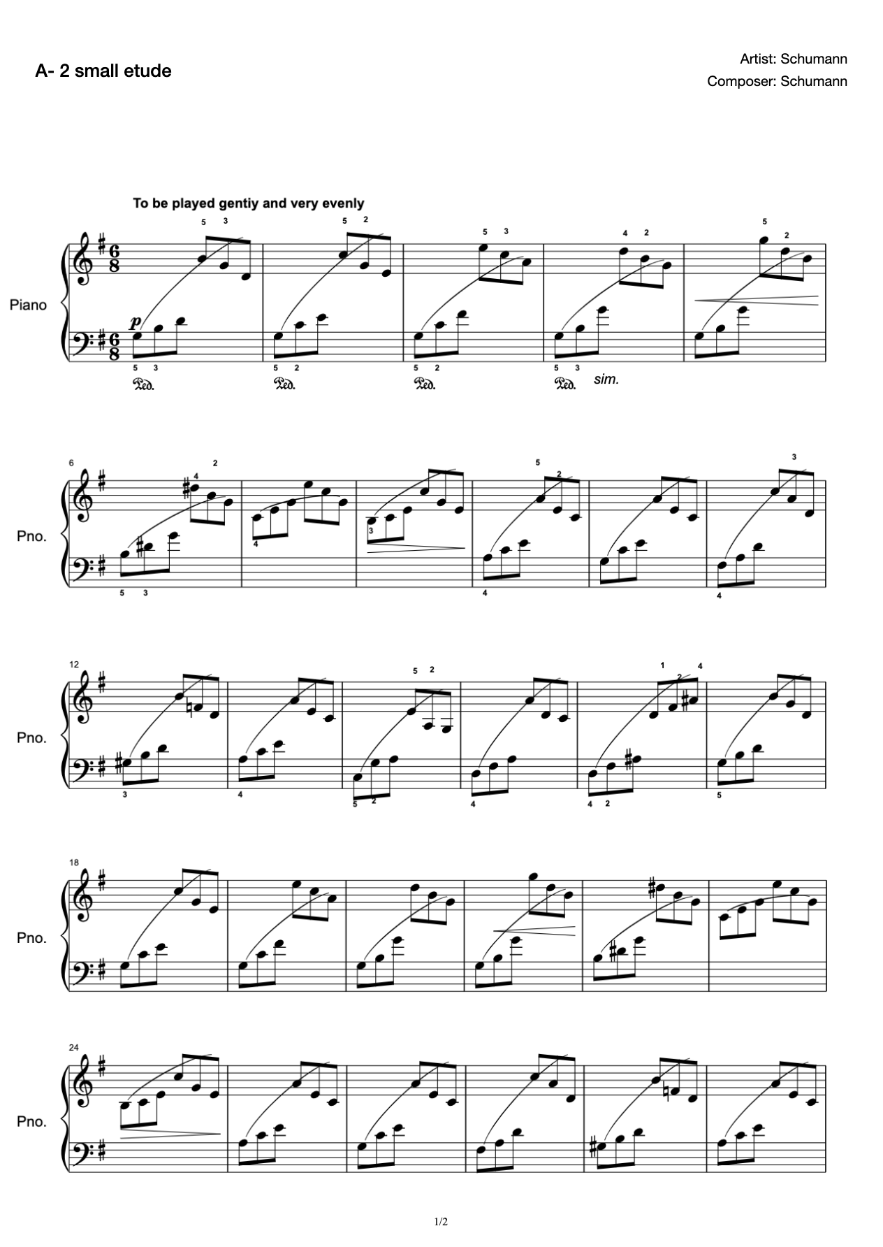 [Level 3] A- 2 Etude [with Fingering](2019 New Edition Piano Test) preview