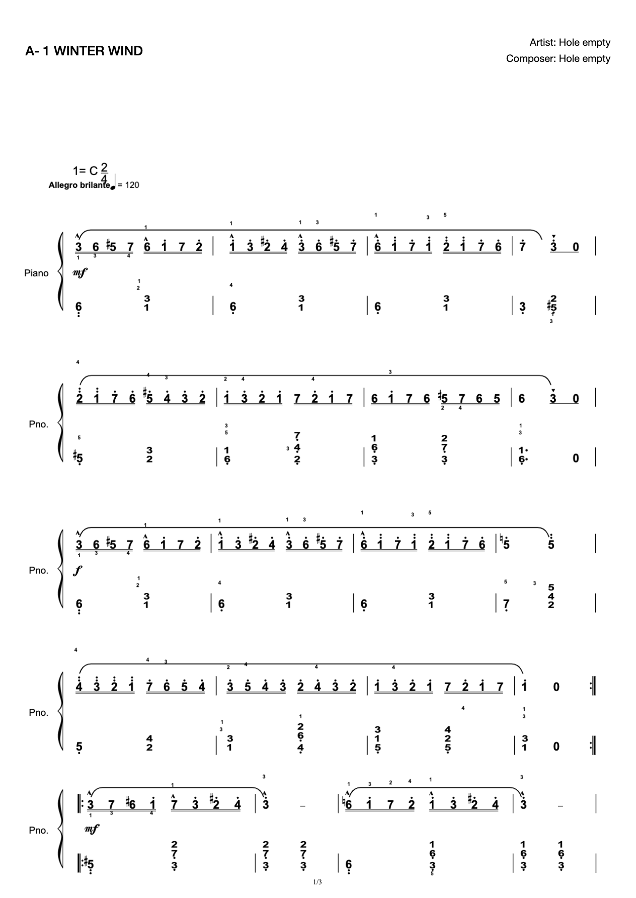 [Level 4] A- 1 Winter Wind [with Fingering](2019 New Edition Piano Test) preview