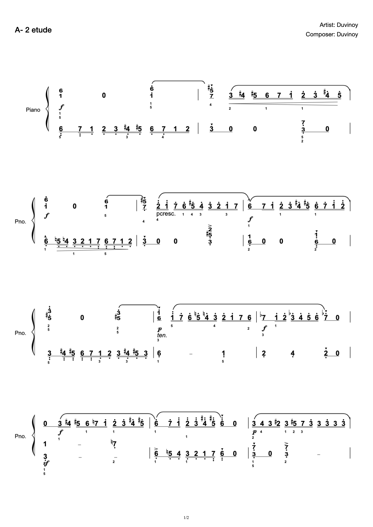 [Level 4] A- 2 Etude [With Fingering](2019 New Edition Piano Test) preview