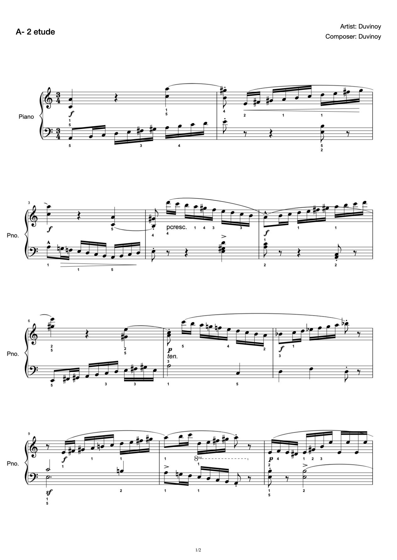 [Level 4] A- 2 Etude [With Fingering](2019 New Edition Piano Test) preview