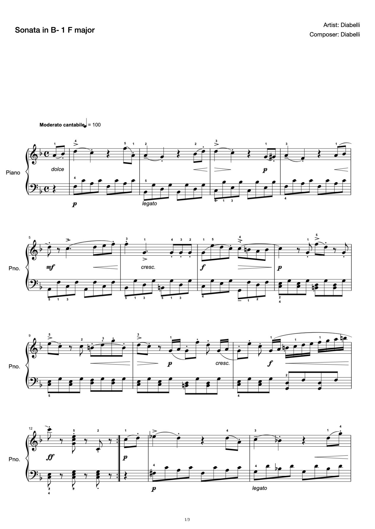 [Level 4] B- 1 Sonata in F Major [with Fingering](2019 New Edition Piano Test) preview