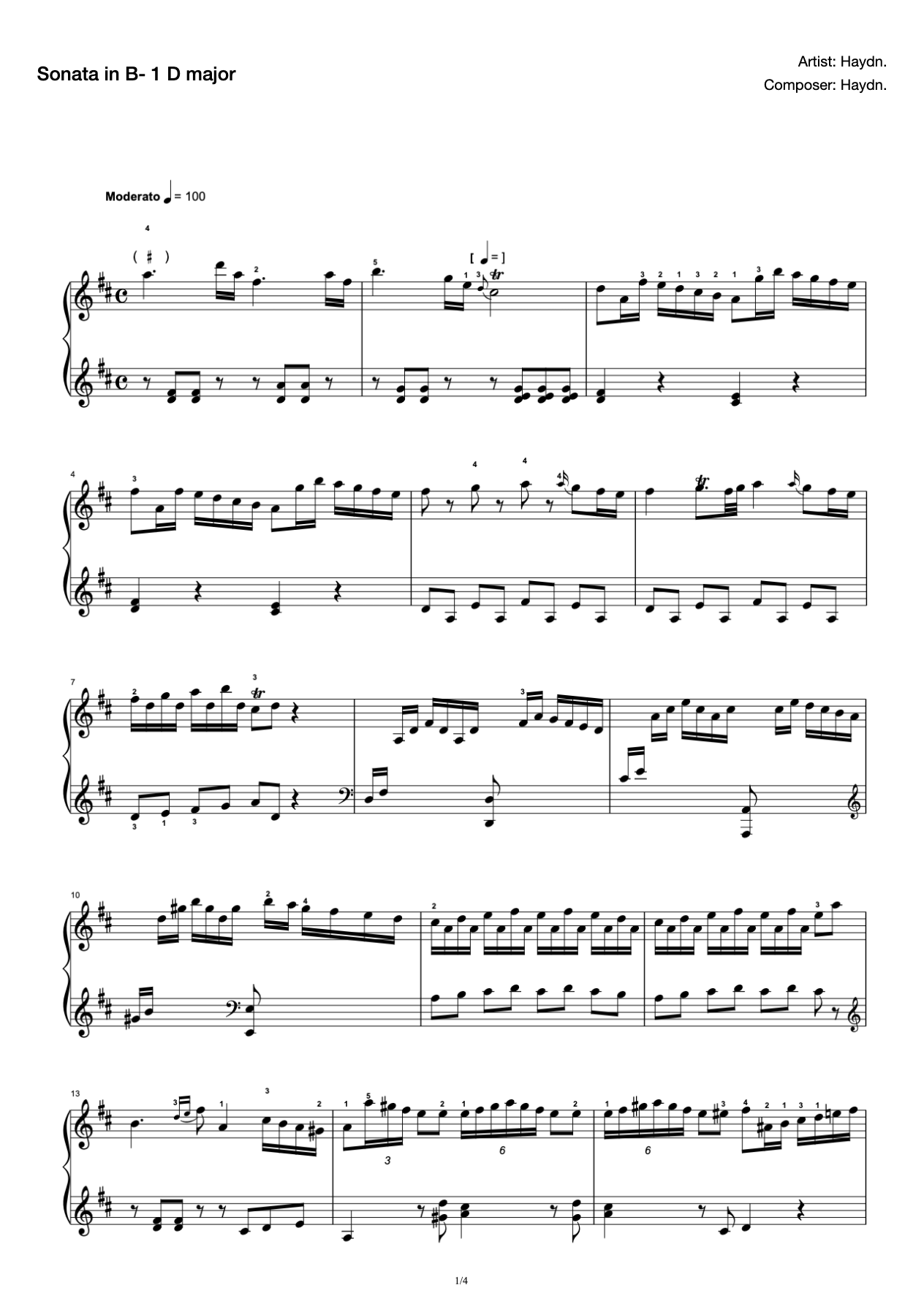 [Level 5] B- 1 Sonata in D Major [with Fingering](2019 New Edition Piano Test) preview