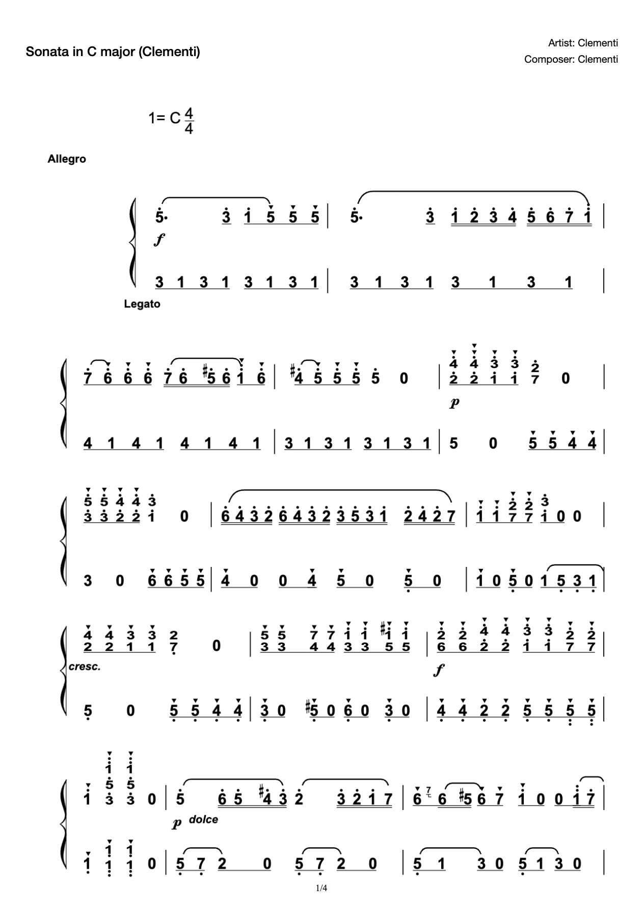 Sonata in C major 1st movement preview