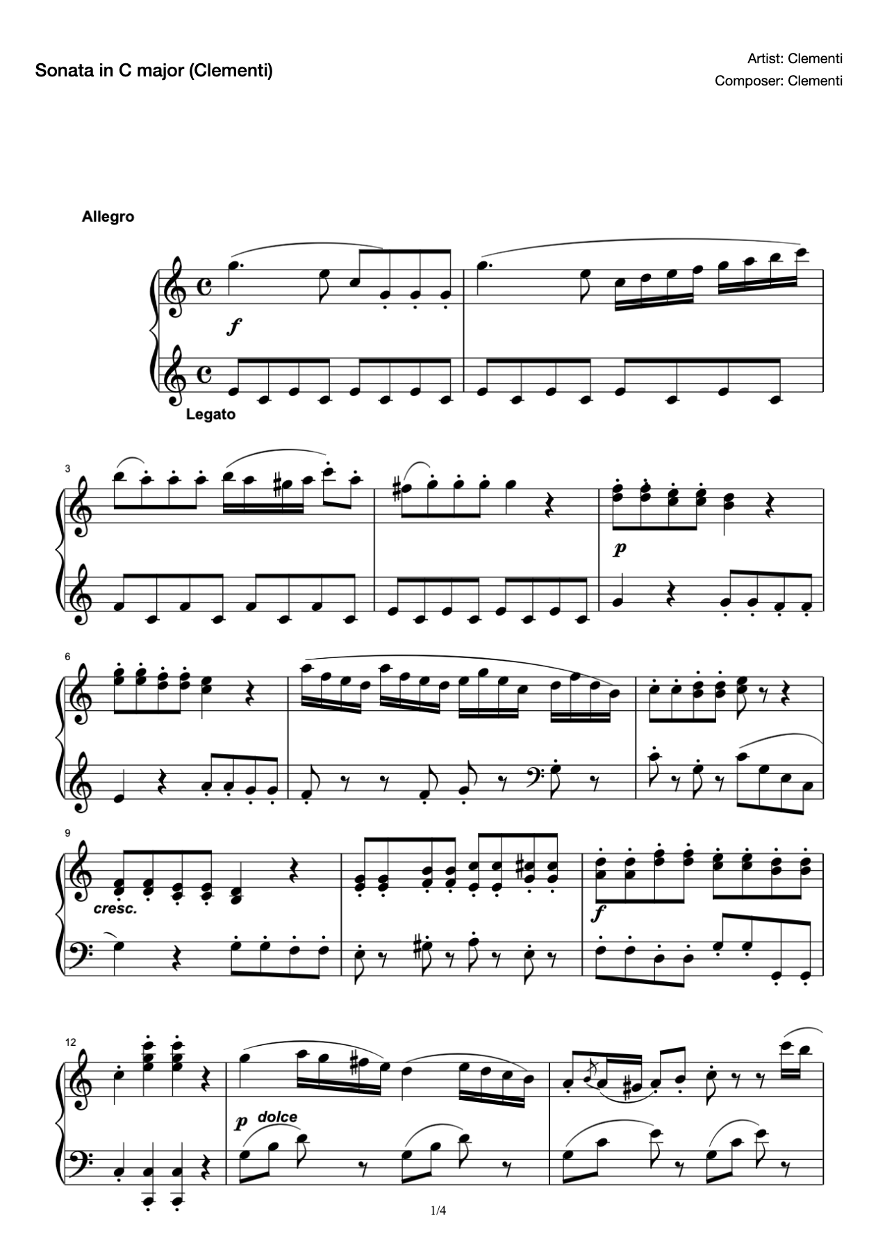 Sonata in C major 1st movement preview