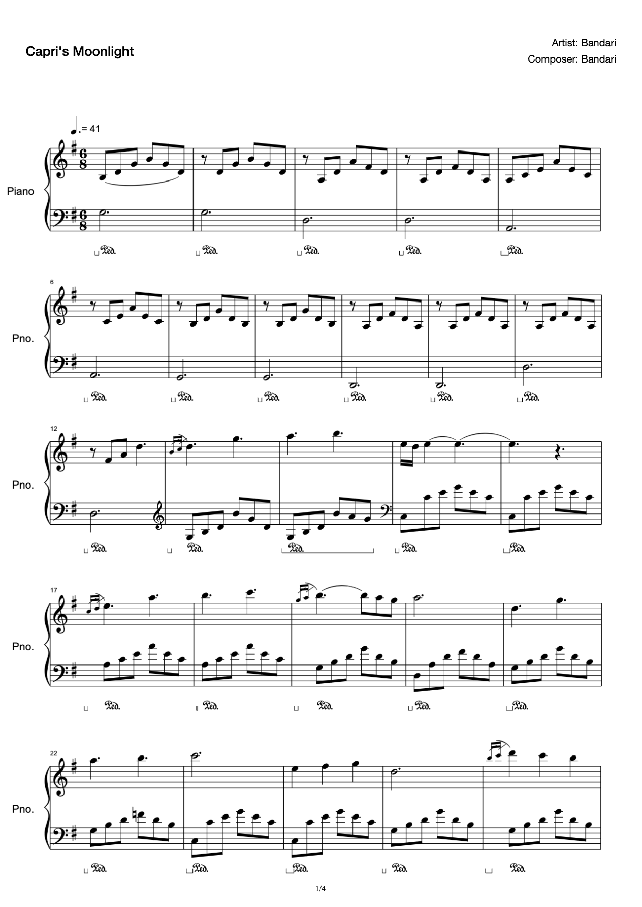 Capri's Moonlight (Flow)-Teacher Kim Piano Solo Score preview