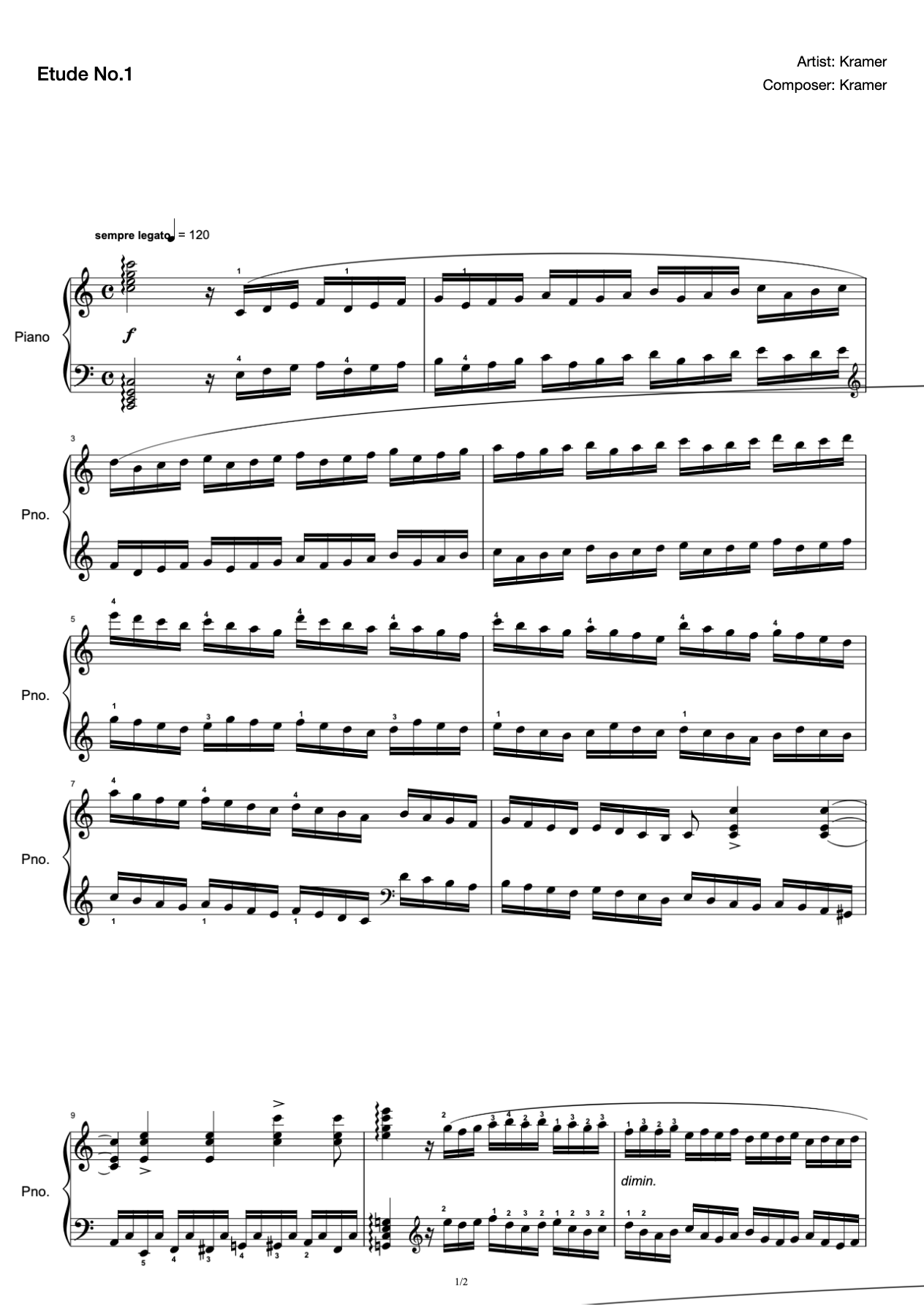 [Level 6] A- 1 Etude [with Fingering](2019 New Edition Piano Test) preview