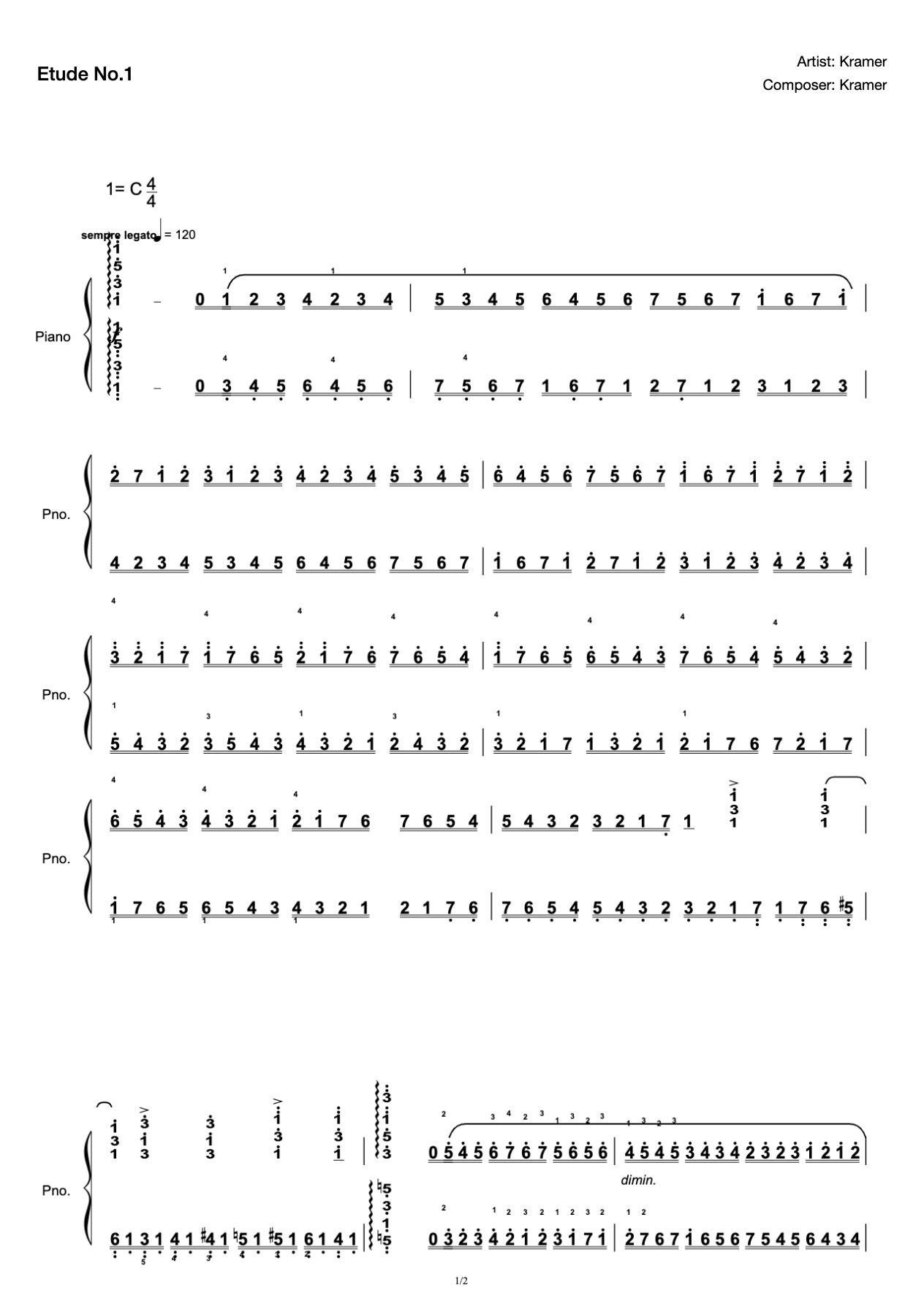 [Level 6] A- 1 Etude [with Fingering](2019 New Edition Piano Test) preview