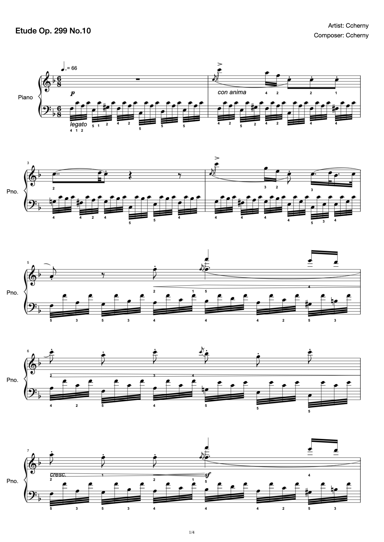 [Level 6] A- 2 Etude [with Fingering](2019 New Edition Piano Test) preview