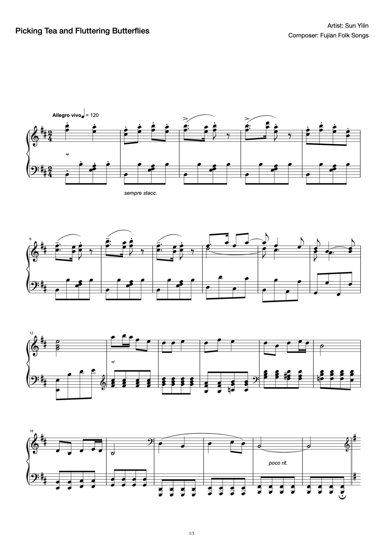 [Level 6] C- 3 Picking Tea and Popping Butterflies [with Fingering](2019 New Edition Piano Test) preview