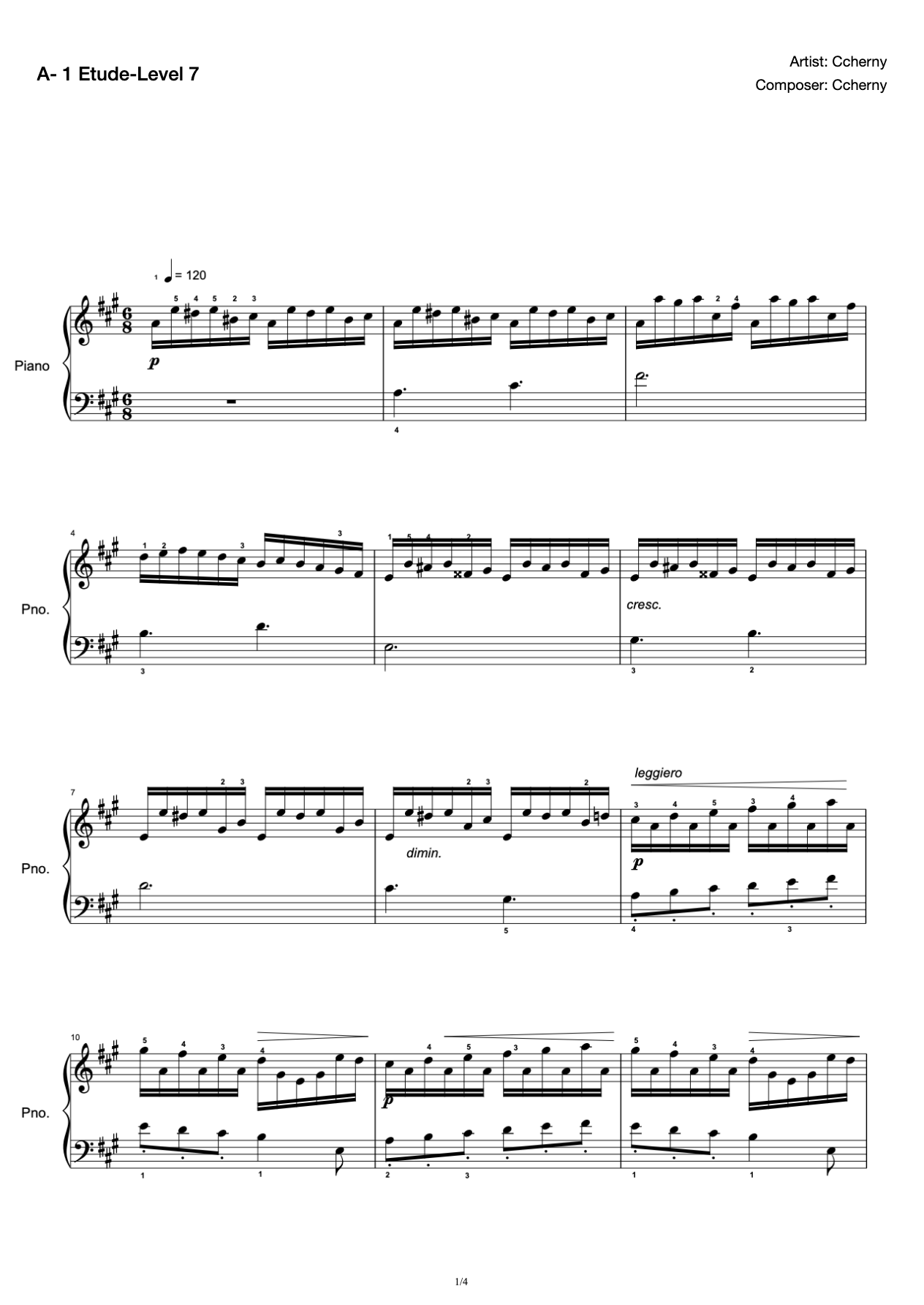 [Grade 7] A- 1 Etude [with Fingering](2019 New Edition Piano Test) preview