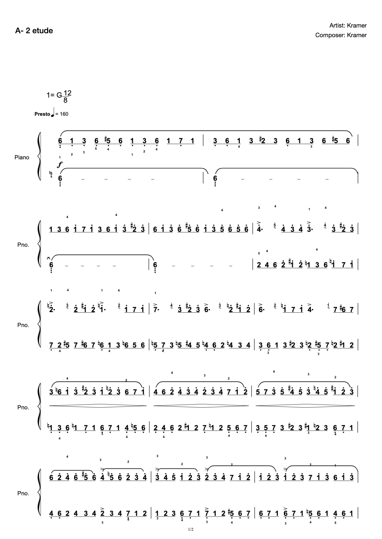 [Grade 7] A- 2 Etude [with Fingering](2019 New Edition Piano Test) preview