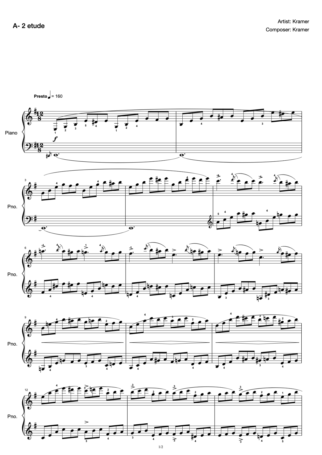 [Grade 7] A- 2 Etude [with Fingering](2019 New Edition Piano Test) preview