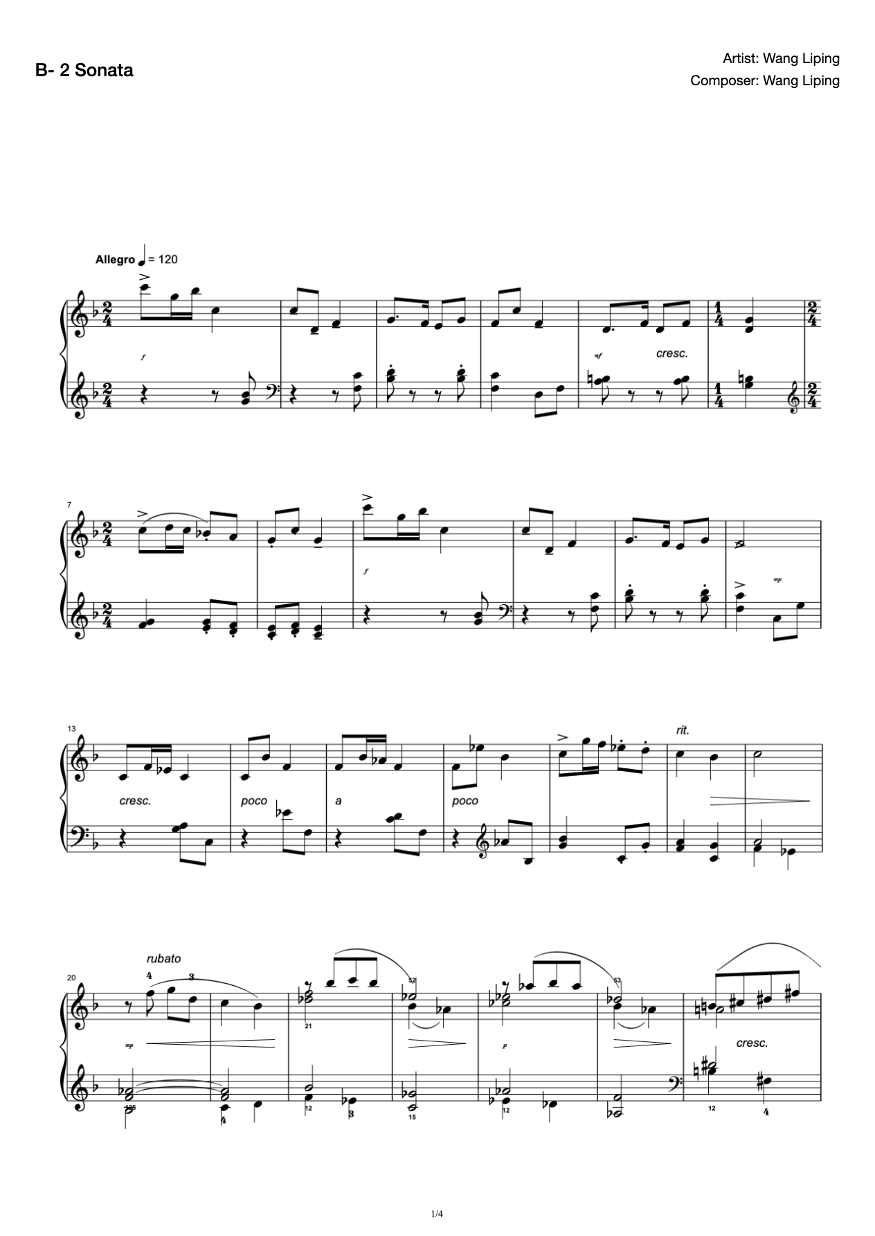 [Grade 7] B- 2 Sonata [with Fingering](2019 New Edition Piano Test) preview