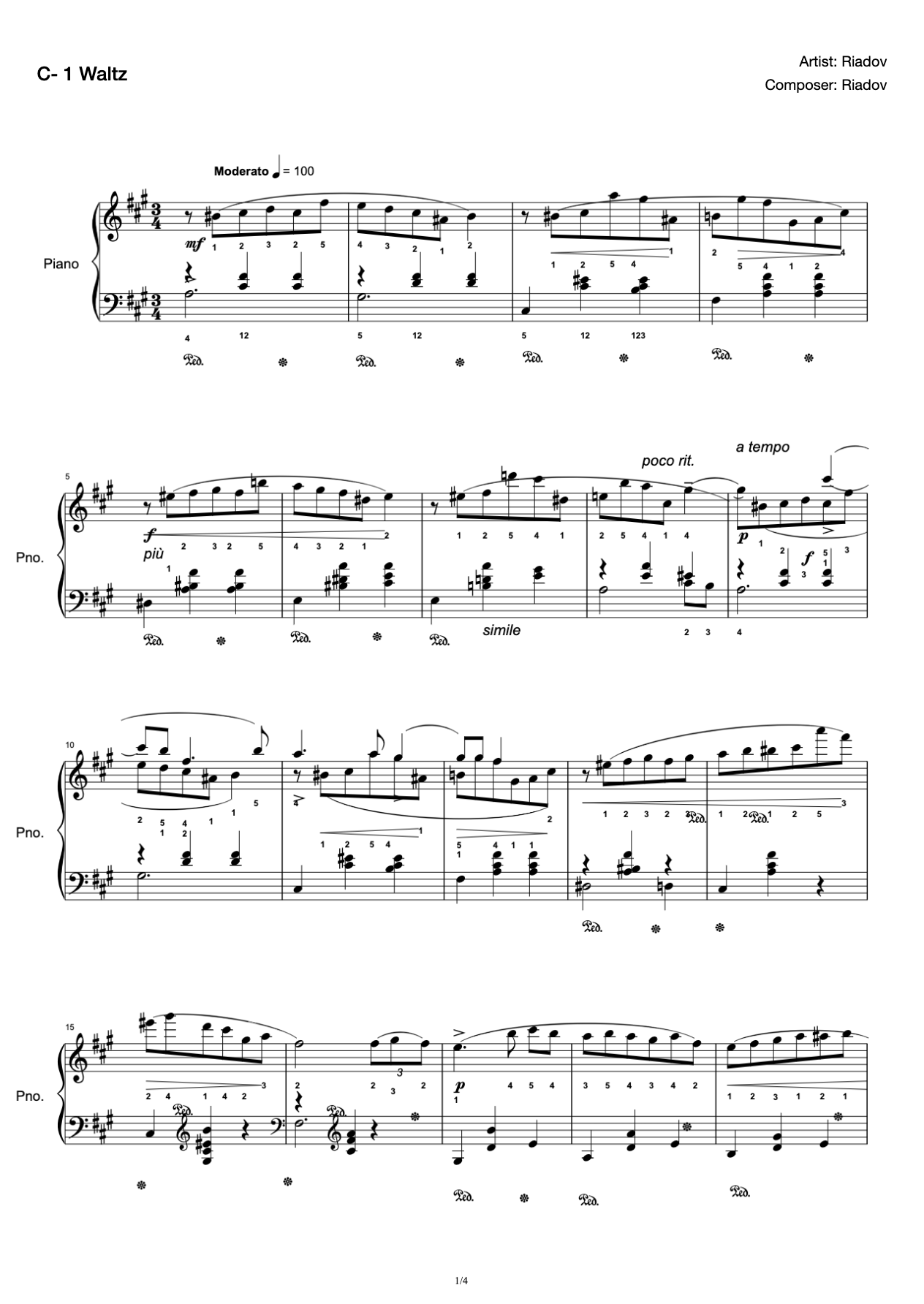 [Grade 7] C- 1 Waltz [with Fingering](2019 New Edition Piano Test) preview