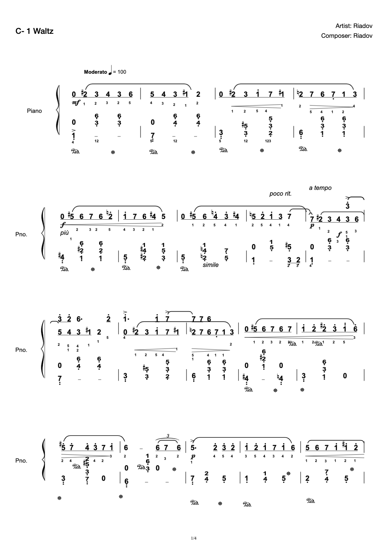 [Grade 7] C- 1 Waltz [with Fingering](2019 New Edition Piano Test) preview