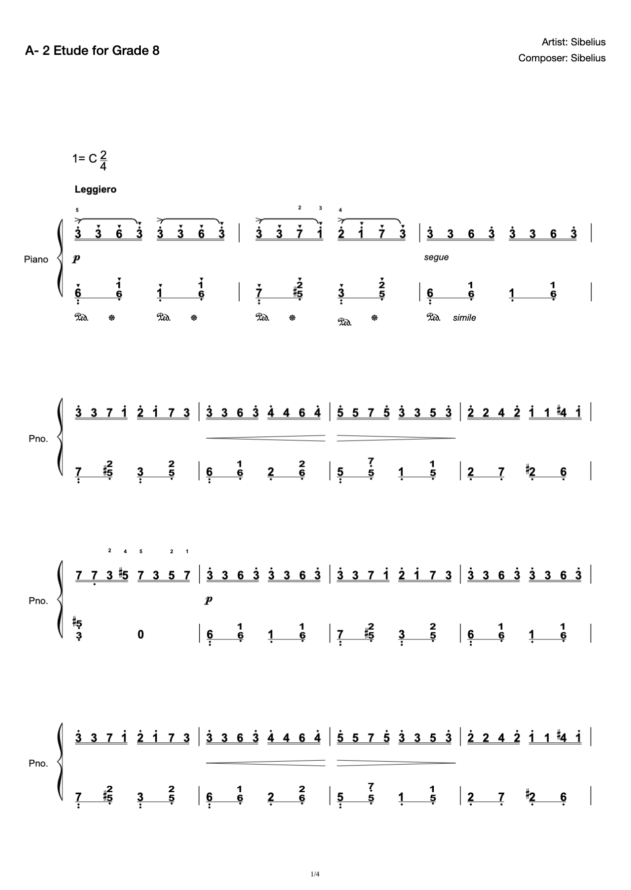 [Grade 8] A- 2 Etude [with Fingering](2019 New Edition Piano Test) preview