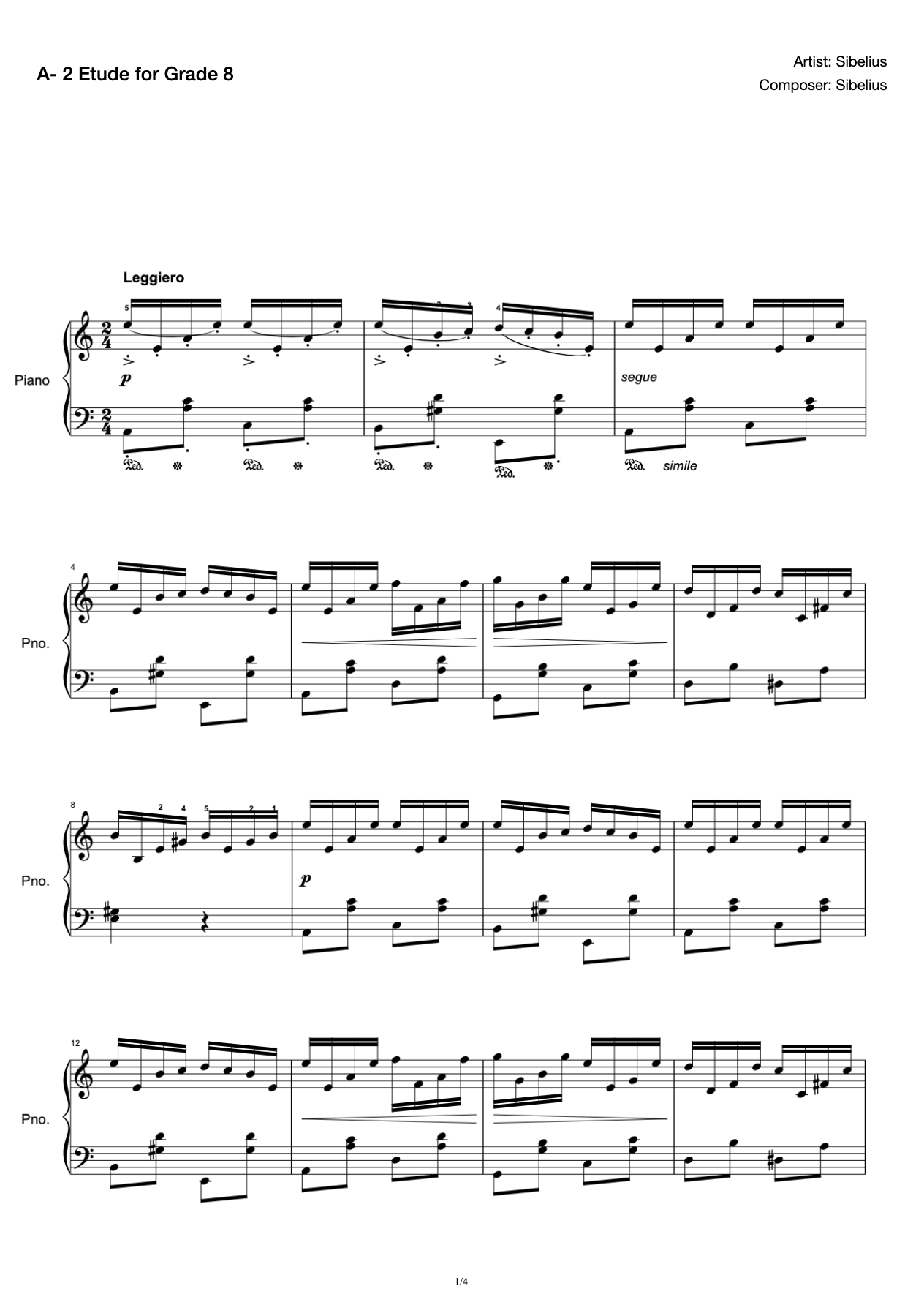 [Grade 8] A- 2 Etude [with Fingering](2019 New Edition Piano Test) preview