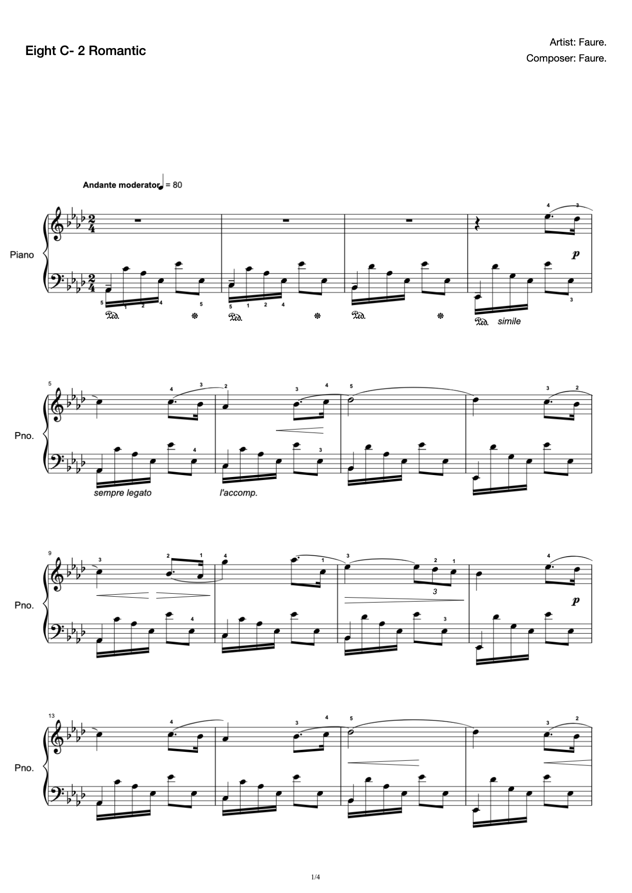 [Grade 8] C- 2 Romance [with Fingering](2019 New Edition Piano Test) preview