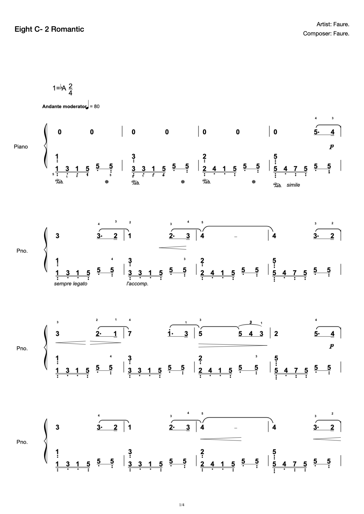 [Grade 8] C- 2 Romance [with Fingering](2019 New Edition Piano Test) preview