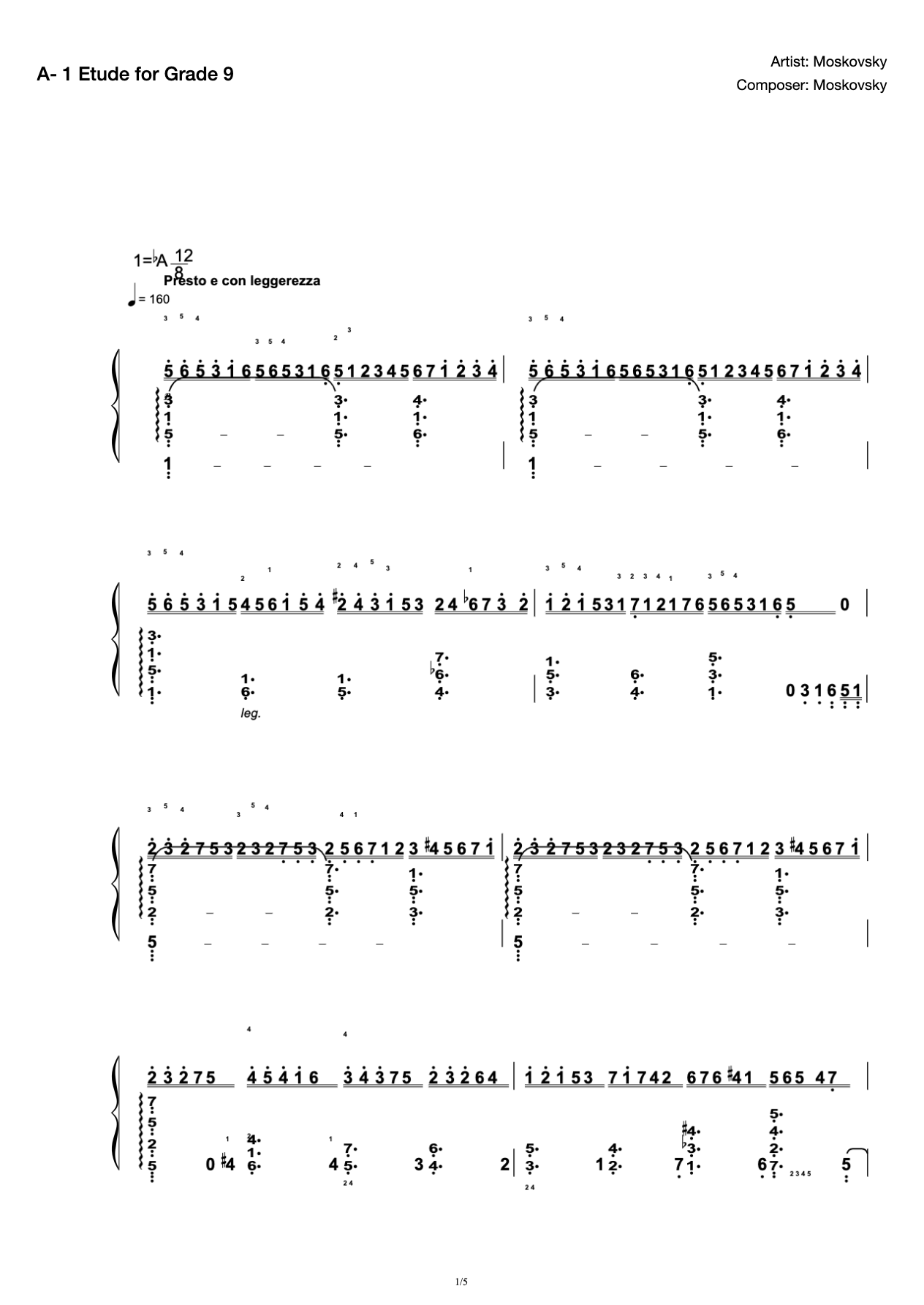 [Grade 9] A- 1 Etude [with Fingering](2019 New Edition Piano Test) preview