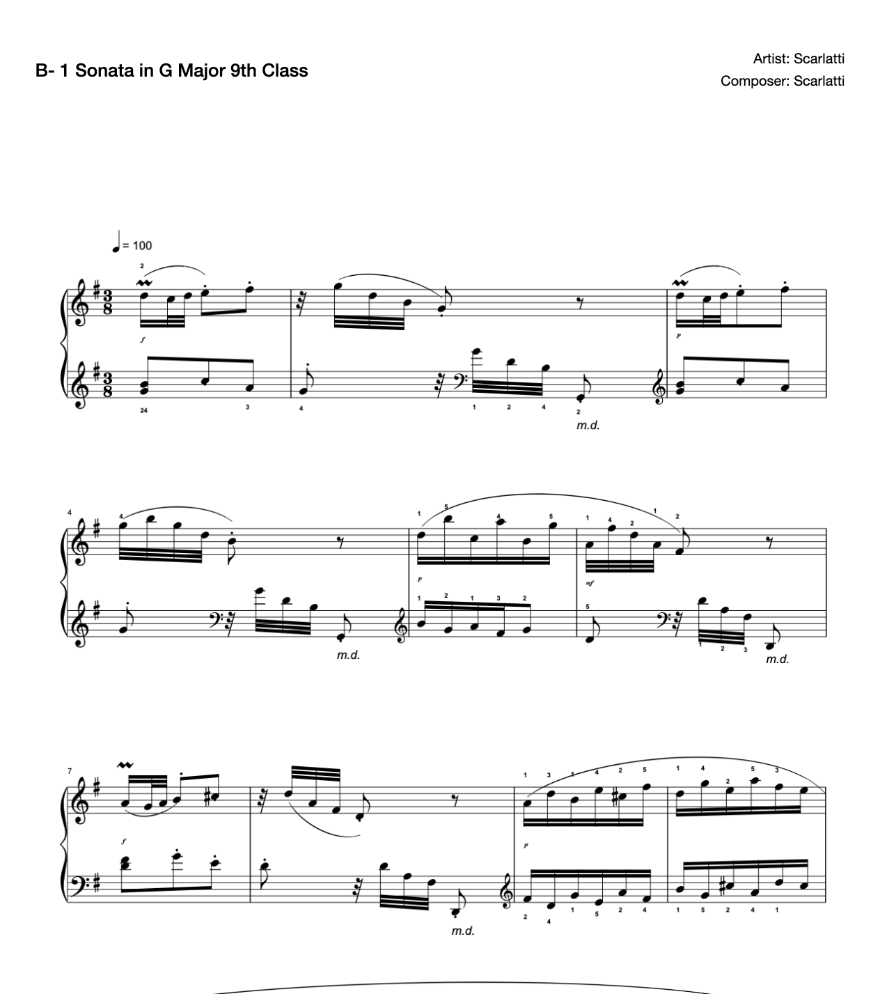 [Grade 9] B- 1 Sonata in G Major [with Fingering](2019 New Edition Piano Test) preview