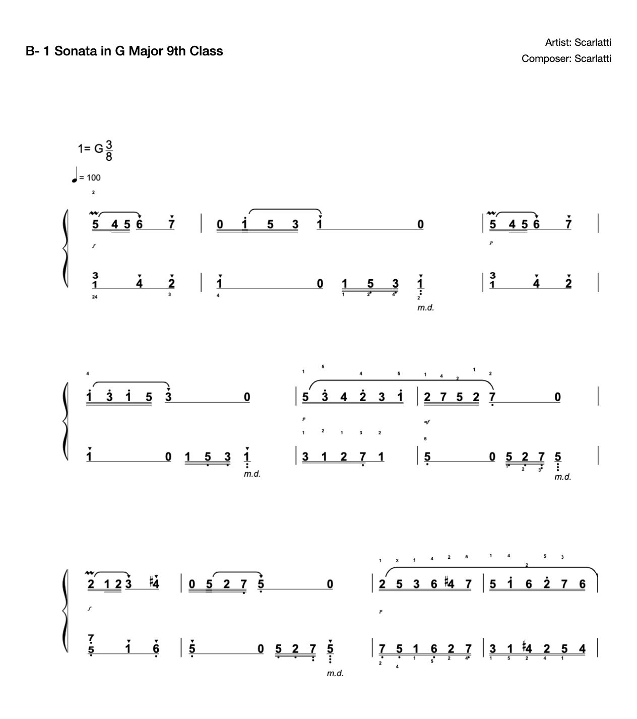 [Grade 9] B- 1 Sonata in G Major [with Fingering](2019 New Edition Piano Test) preview