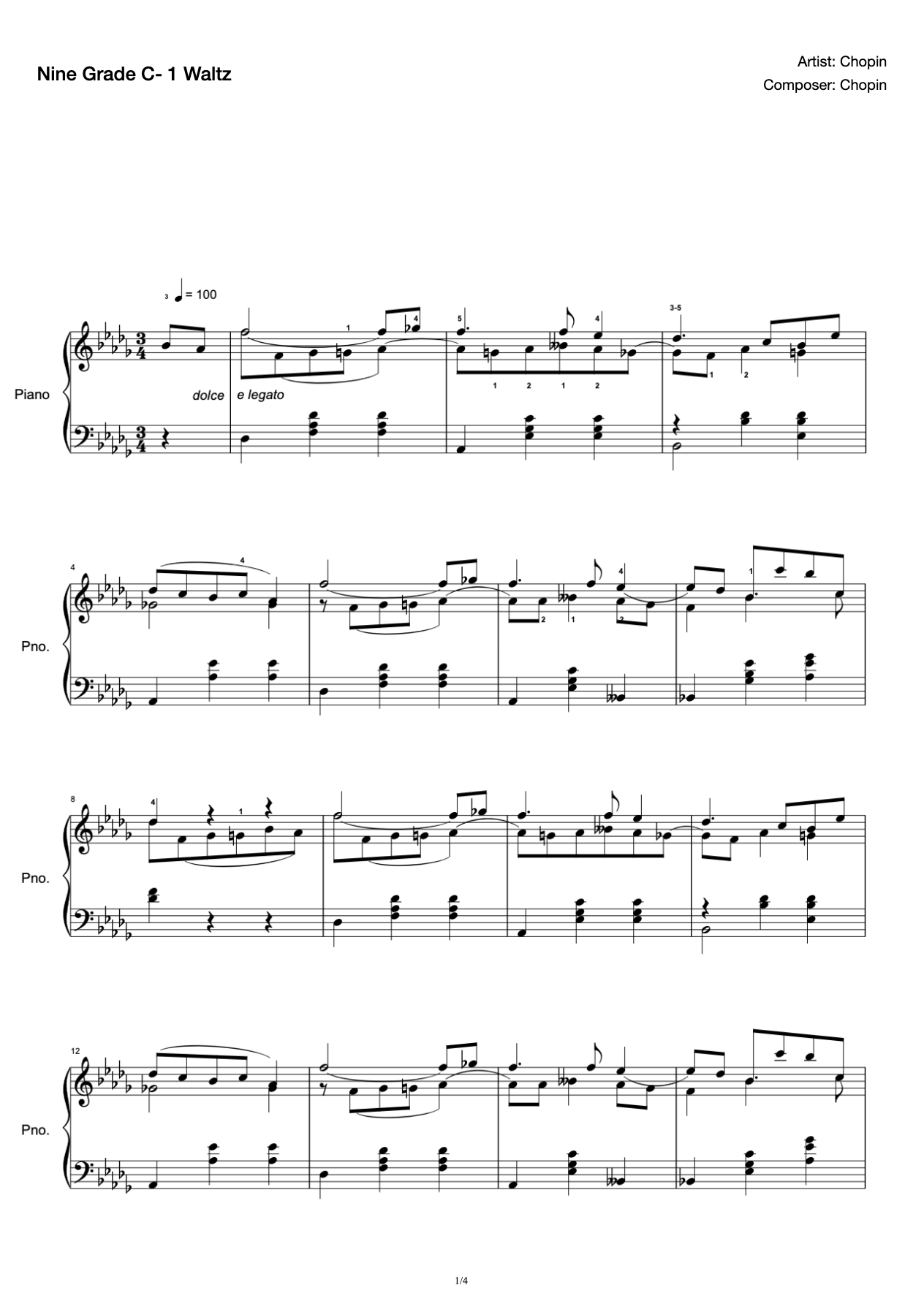 [Grade 9] C- 1 Waltz [with Fingering](2019 New Edition Piano Test) preview