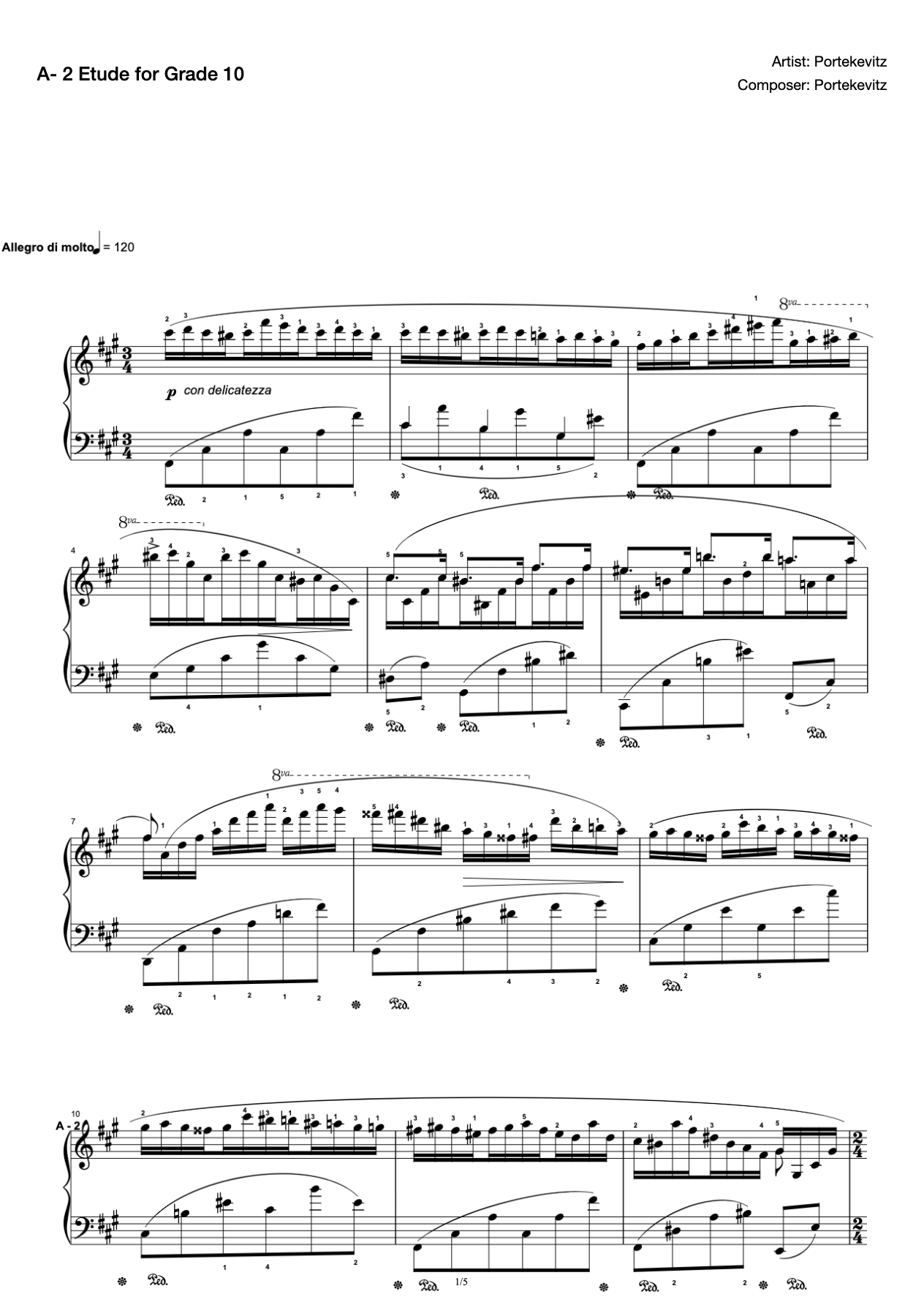 [Grade 10] A- 2 Etude [with Fingering](2019 New Edition Piano Test) preview