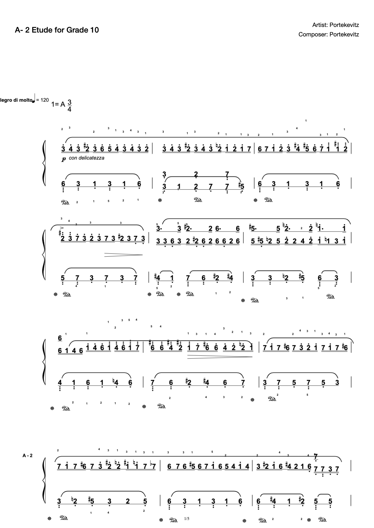 [Grade 10] A- 2 Etude [with Fingering](2019 New Edition Piano Test) preview