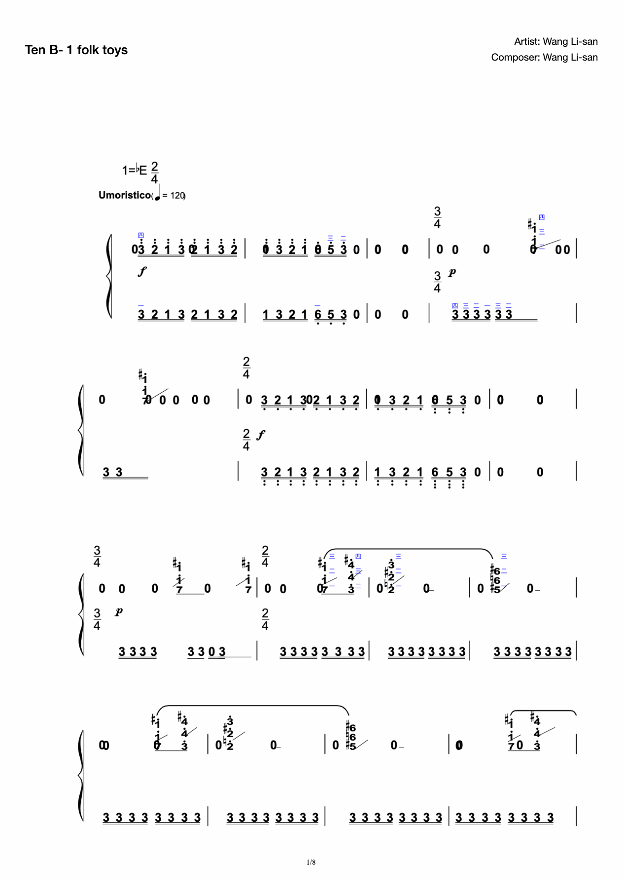 [Grade 10] B- 1 Folk Toys [with Fingering](2019 New Edition Piano Test) preview