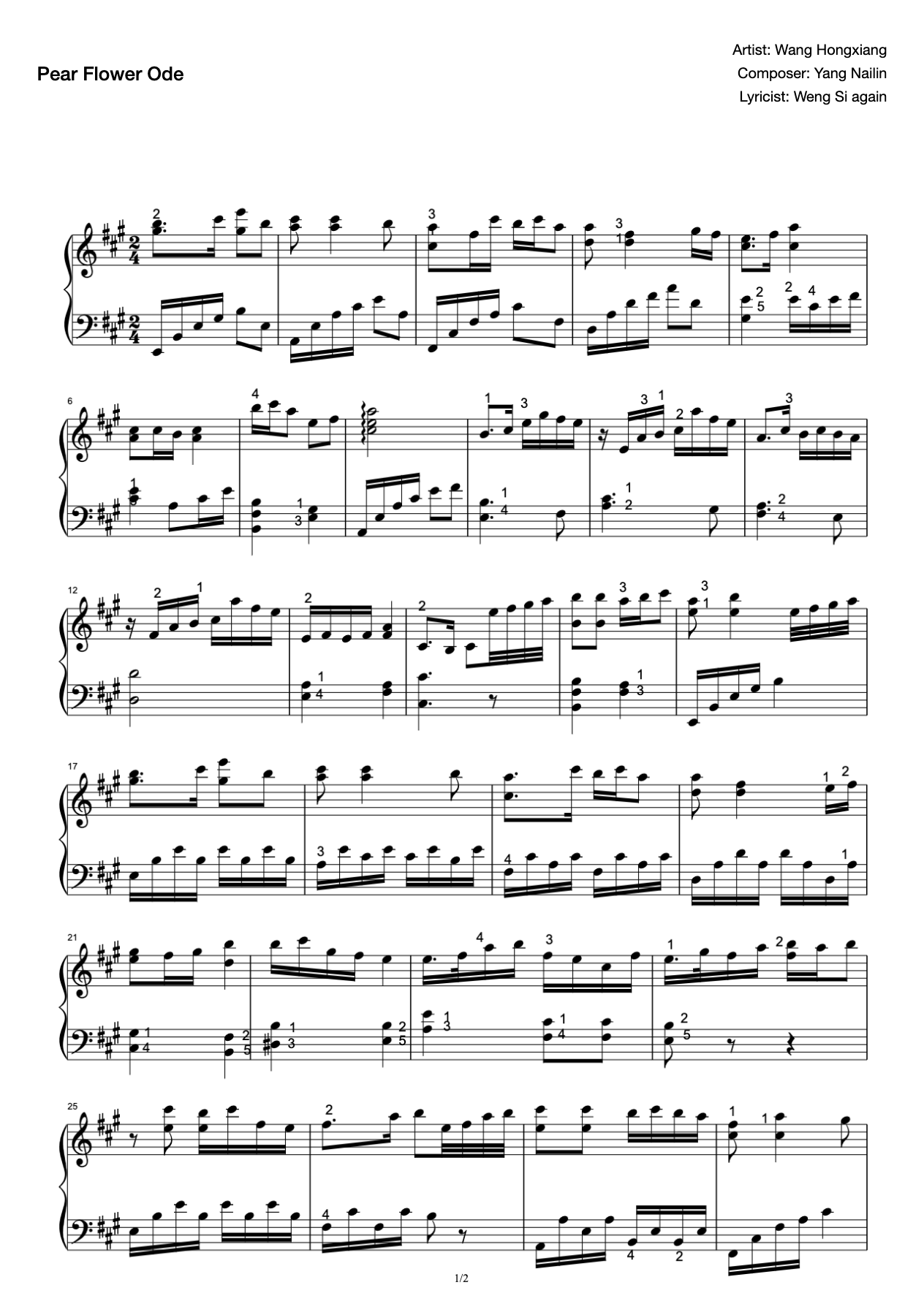 Ode to Pear Flowers (Piano Accompaniment Score) preview