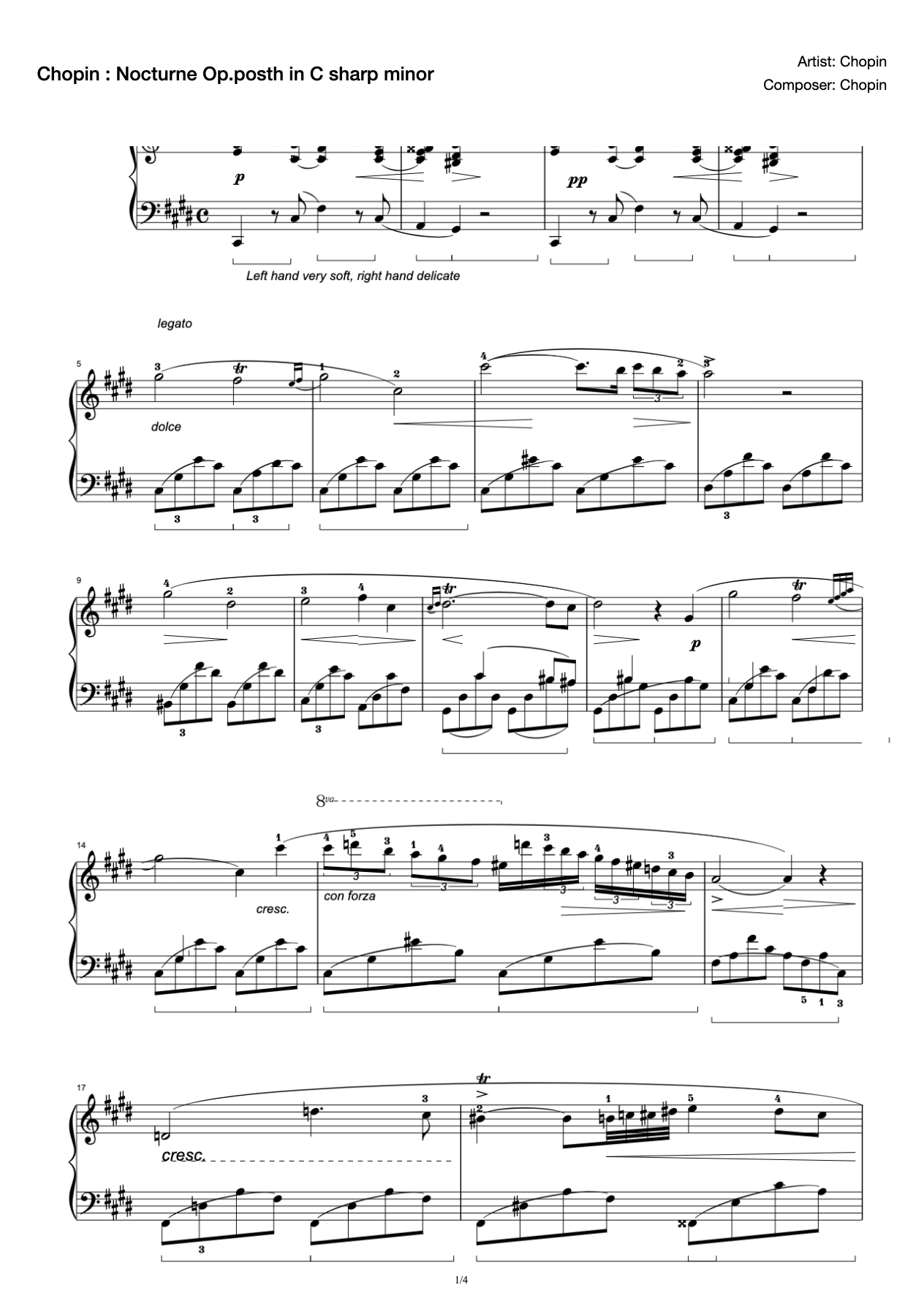 Chopin : Nocturne Op.posth in C sharp minor preview