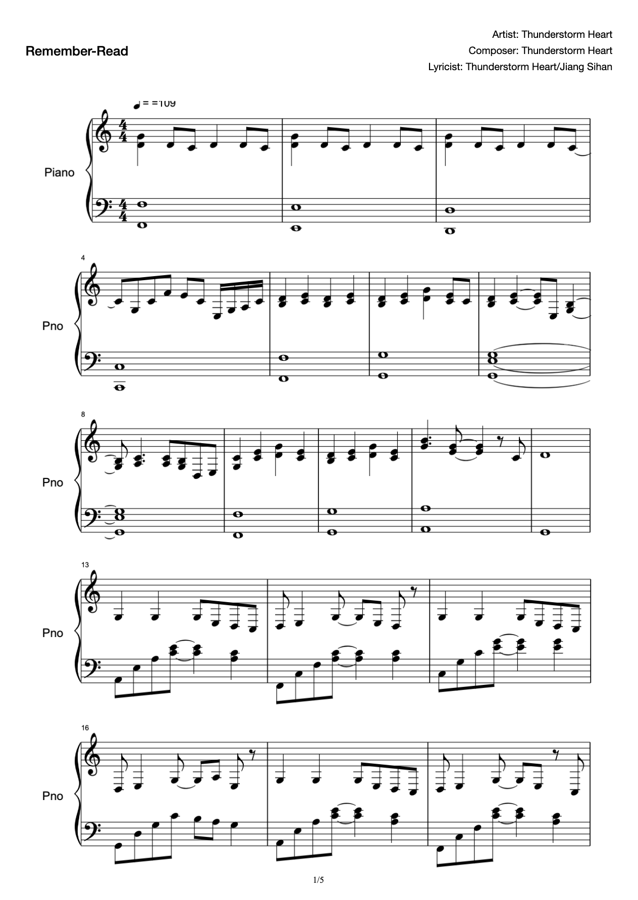 Welcome to the Challenge! C Tune, Read RAINBOW Thunderstorm Heart-Piano Score preview