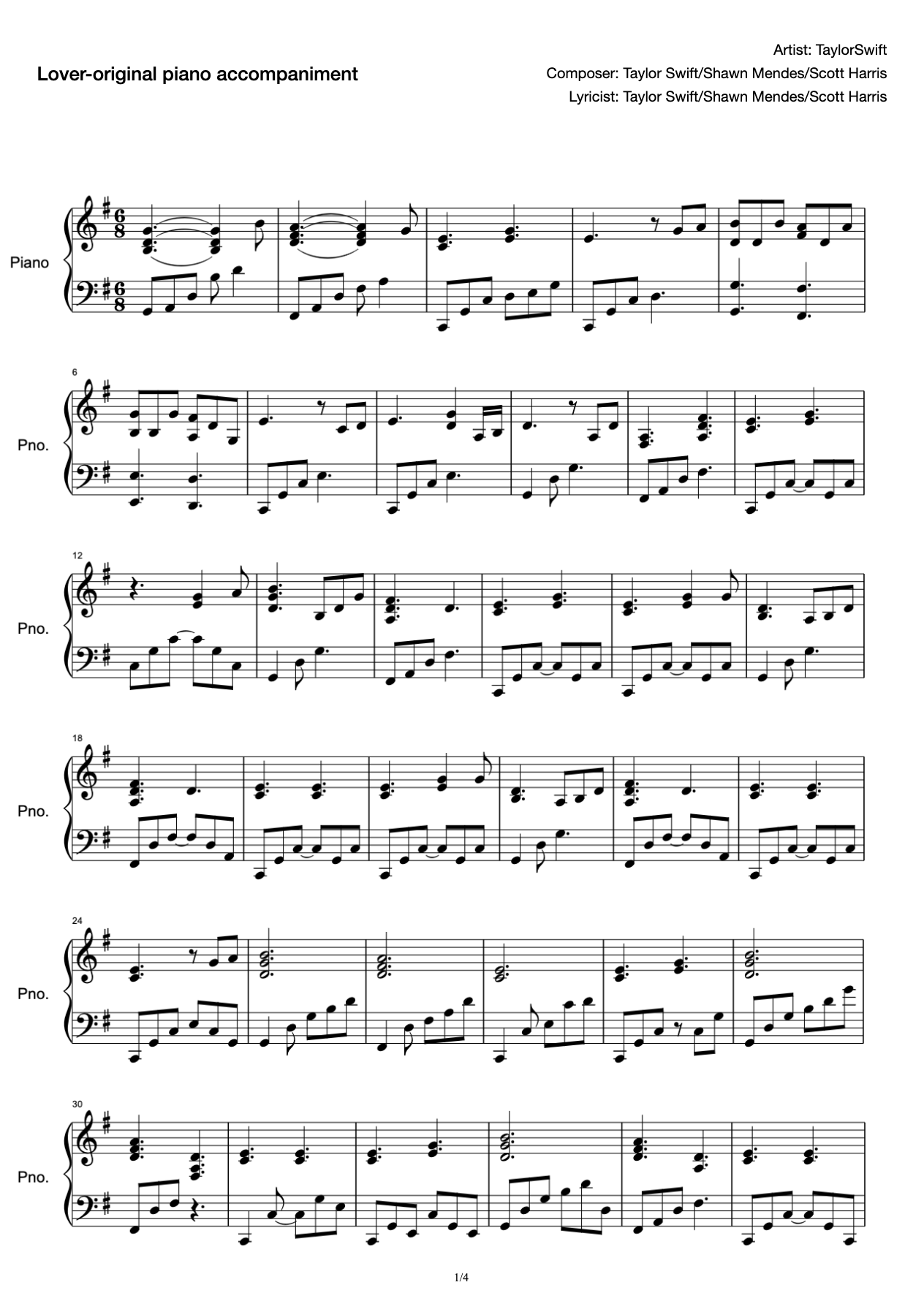 Lover-original piano accompaniment preview