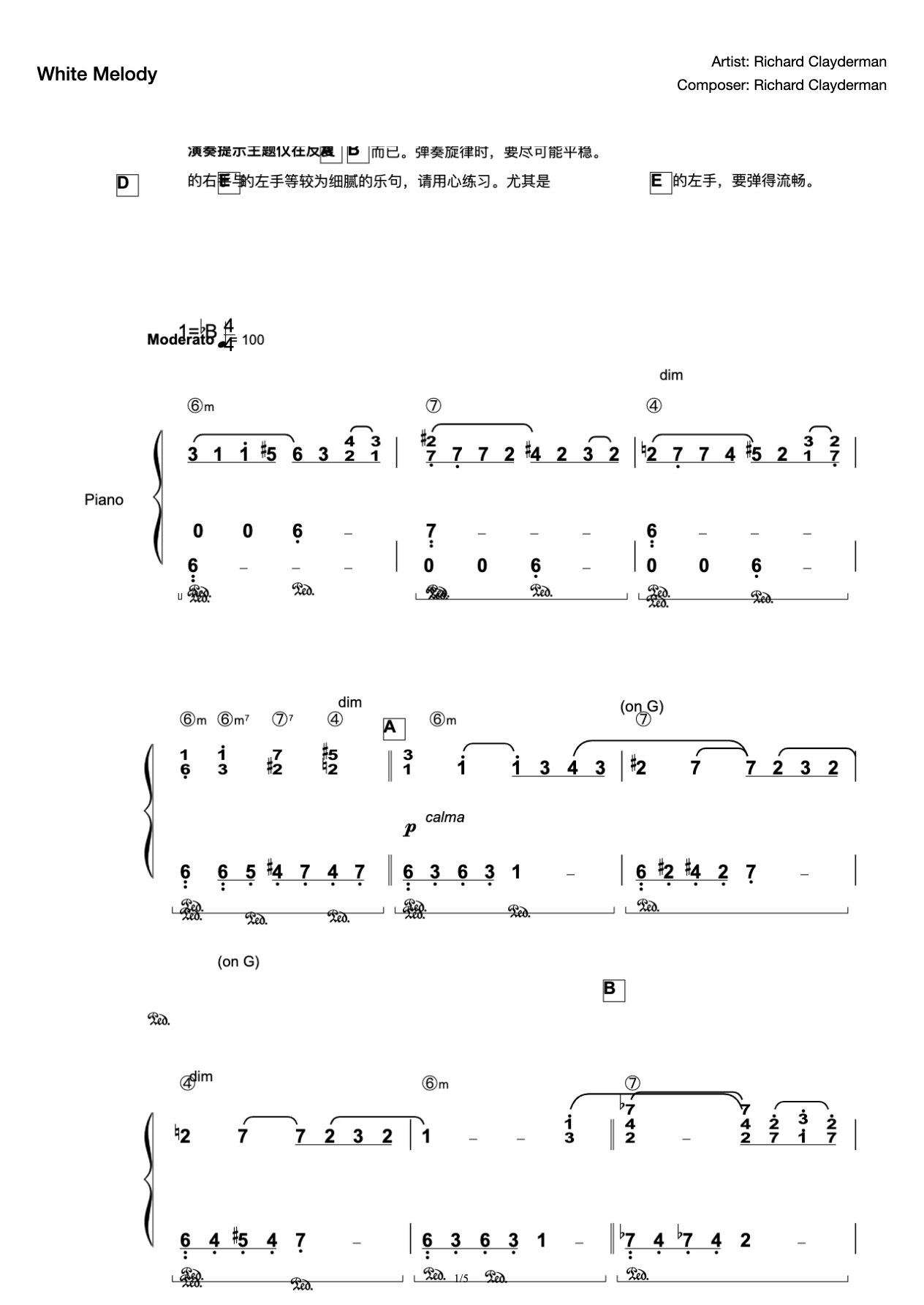 White Melody "Official Correction Version" Richard Clayderman BIANCONI MELODY Richard Clayderman preview