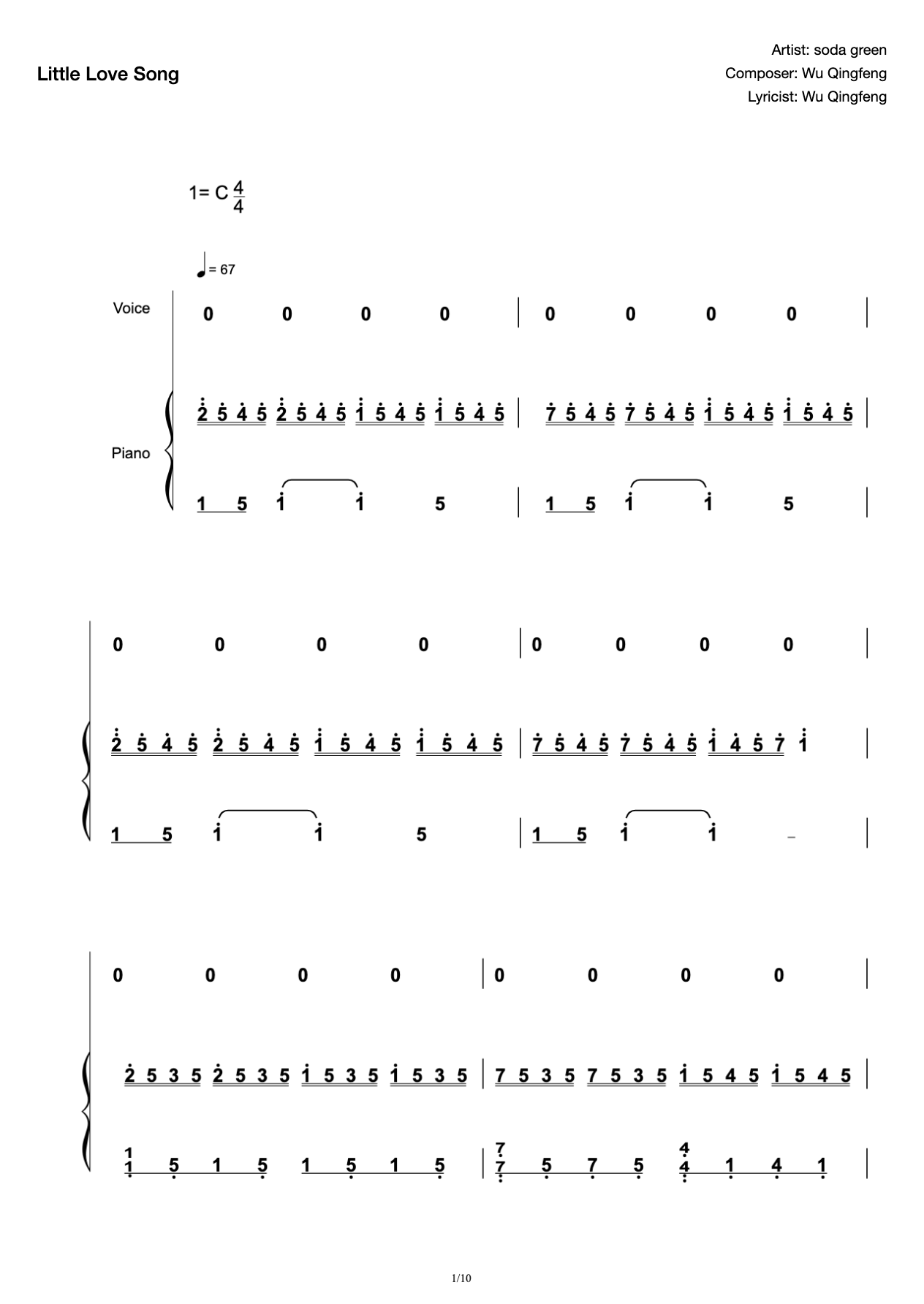 Soda Green-Little Love Song [C Tone Playing and Singing Score]] preview