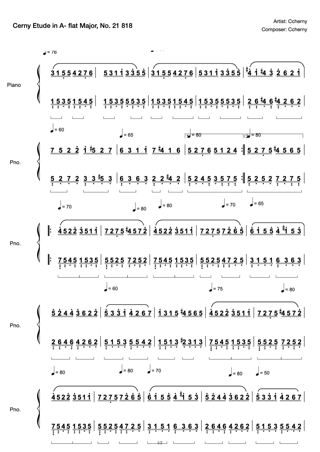 Cerny Etude in A- flat Major, No. 21 818 preview