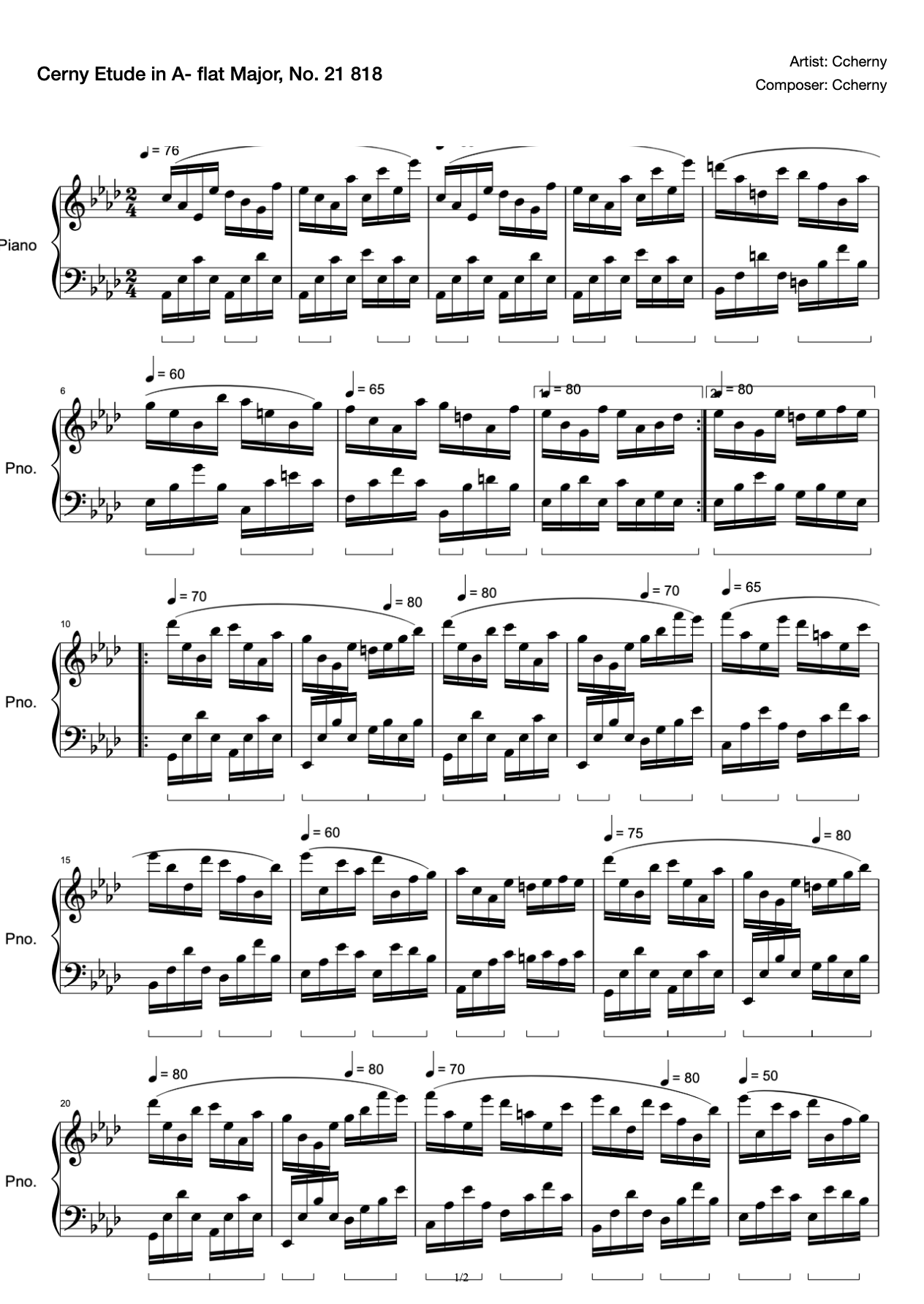 Cerny Etude in A- flat Major, No. 21 818 preview