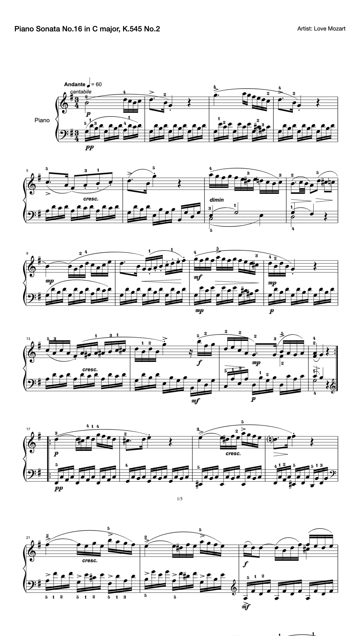 Piano Sonata No.16 in C major, K.545 No.2 preview