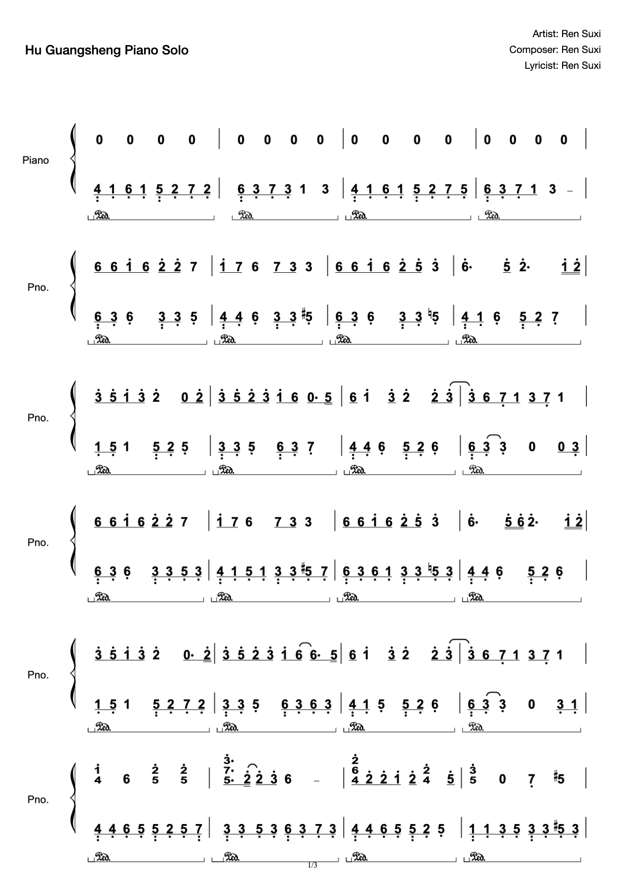 Adapted by Hu Guangsheng for piano and Liu Yang preview